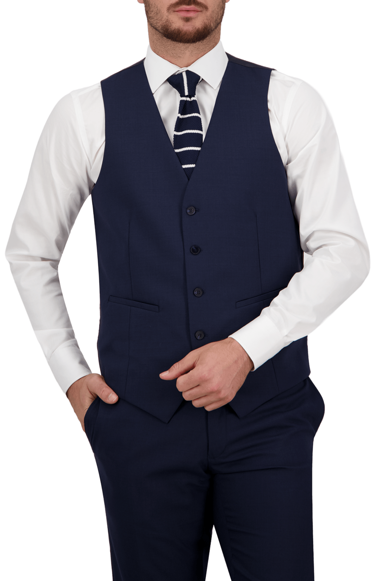 B7 - Navy Saul Waist Coat - Harrys for Menswear