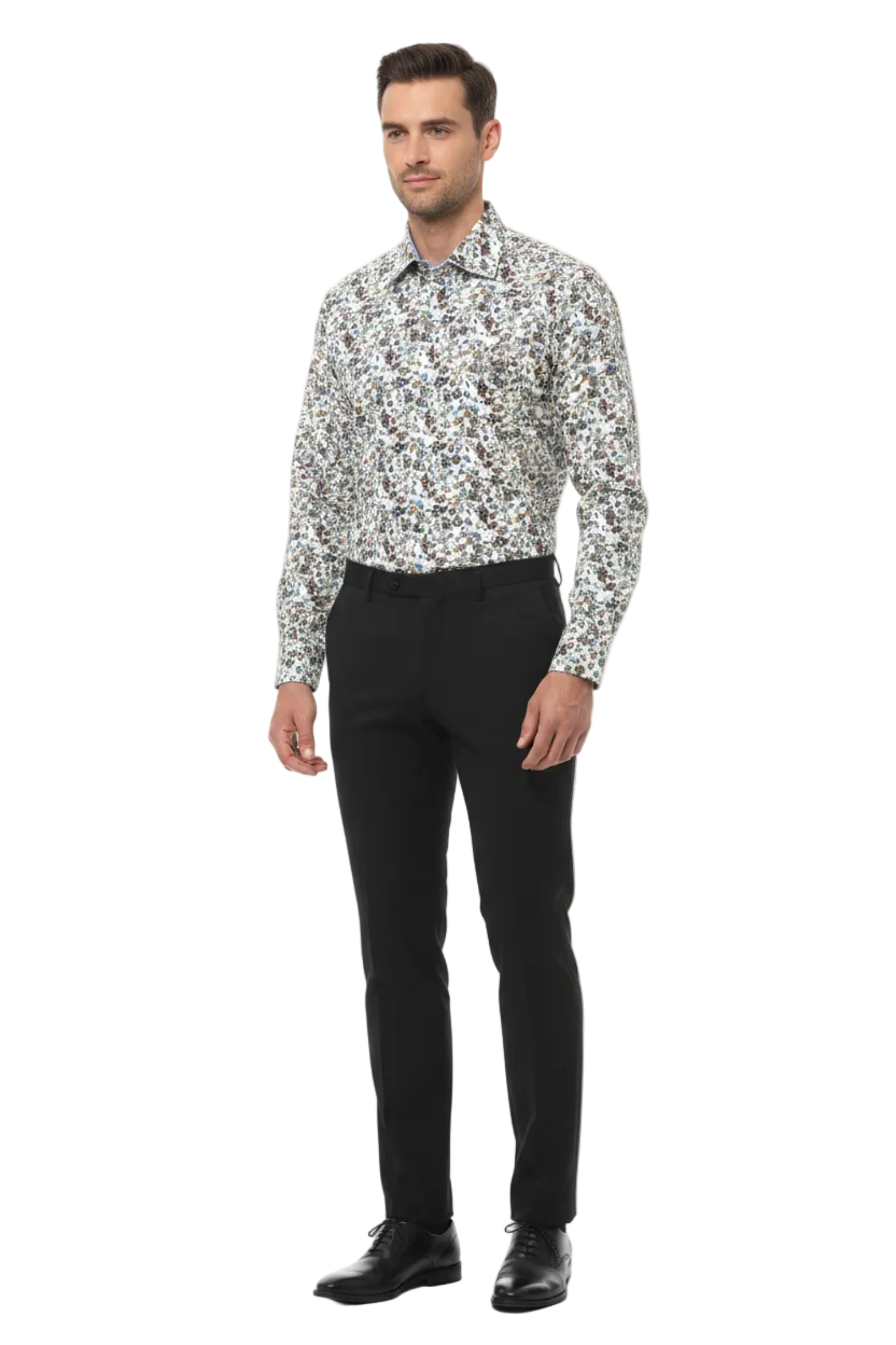 Barbican White Garden Floral Shirt C18601 — Model Shot