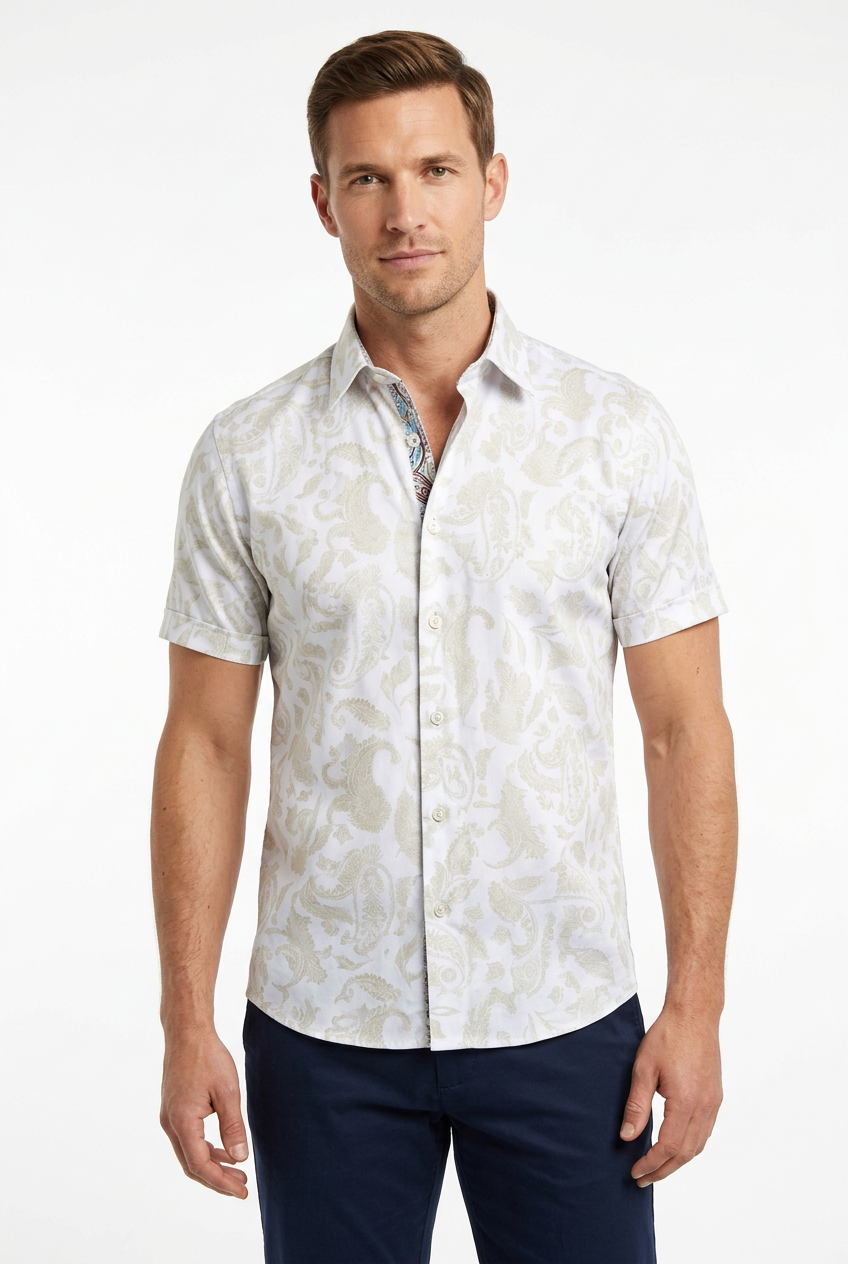 RR0010 Stalybridge short sleeve paisley shirt studio image
