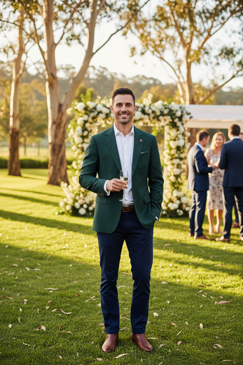 Savile Row Abram Forest Green Garden Wedding Lifestyle