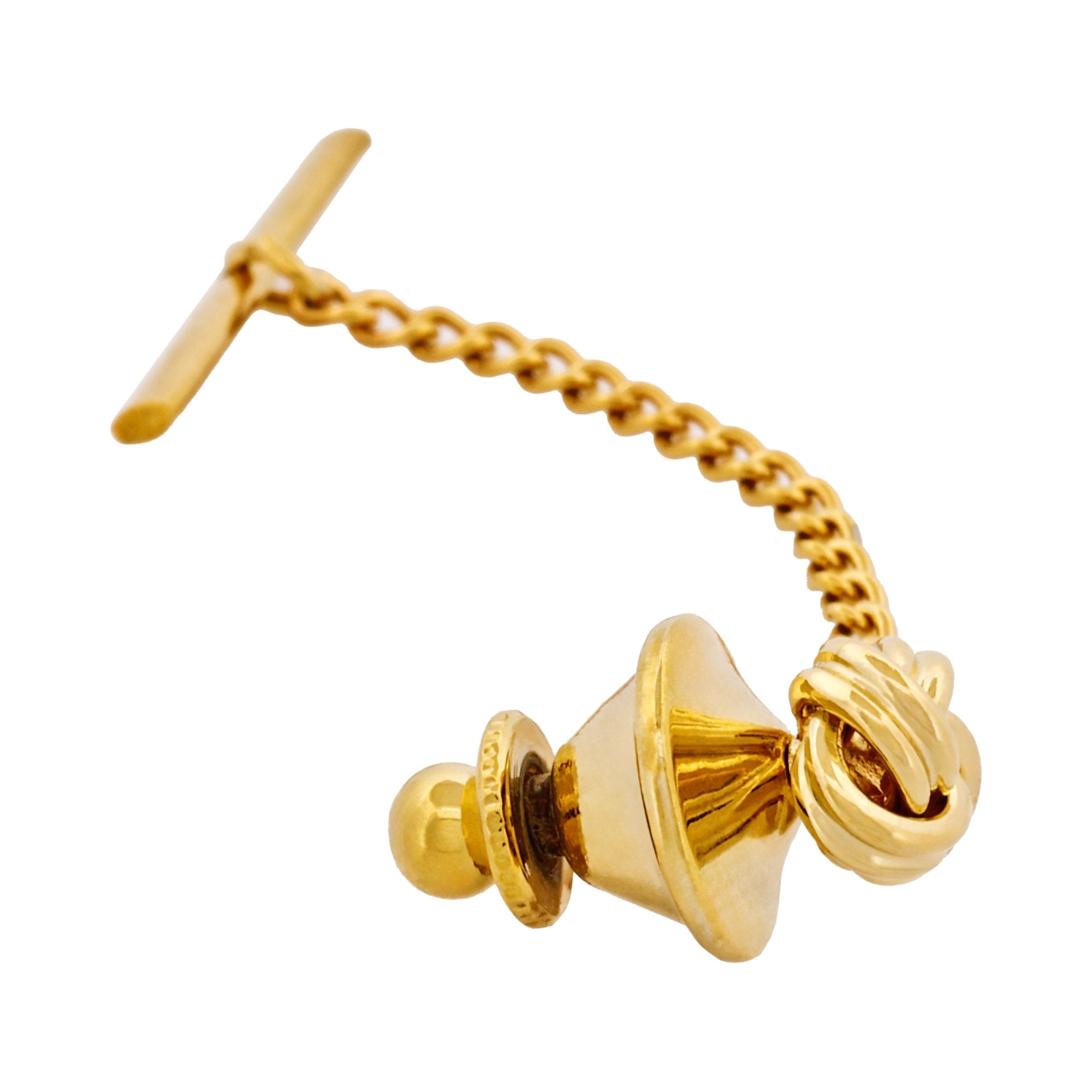 Gold Plated Knot Tie Tak & Chain
