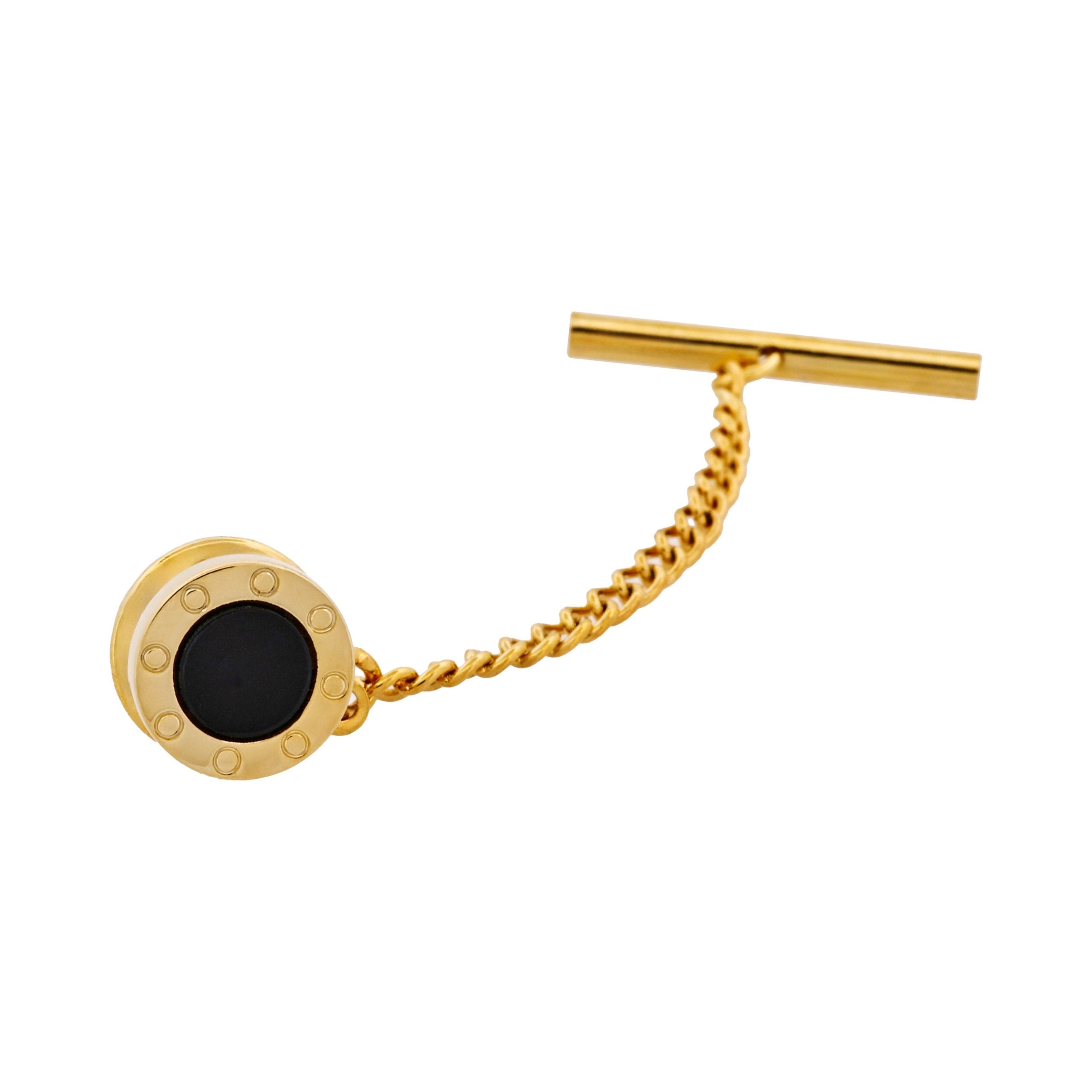 Gold Plated & Onyx Tie Tak & Chain