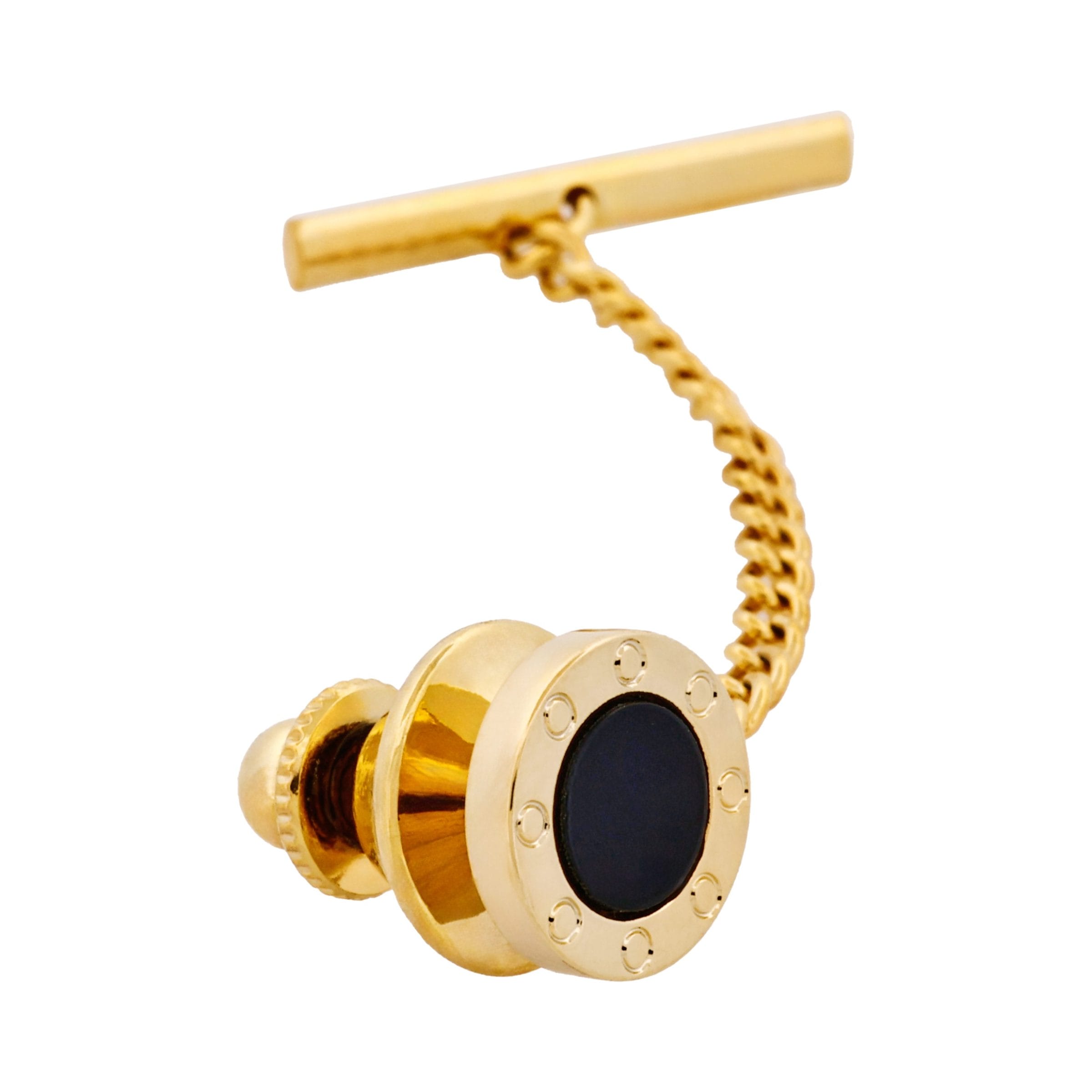 Gold Plated & Onyx Tie Tak & Chain