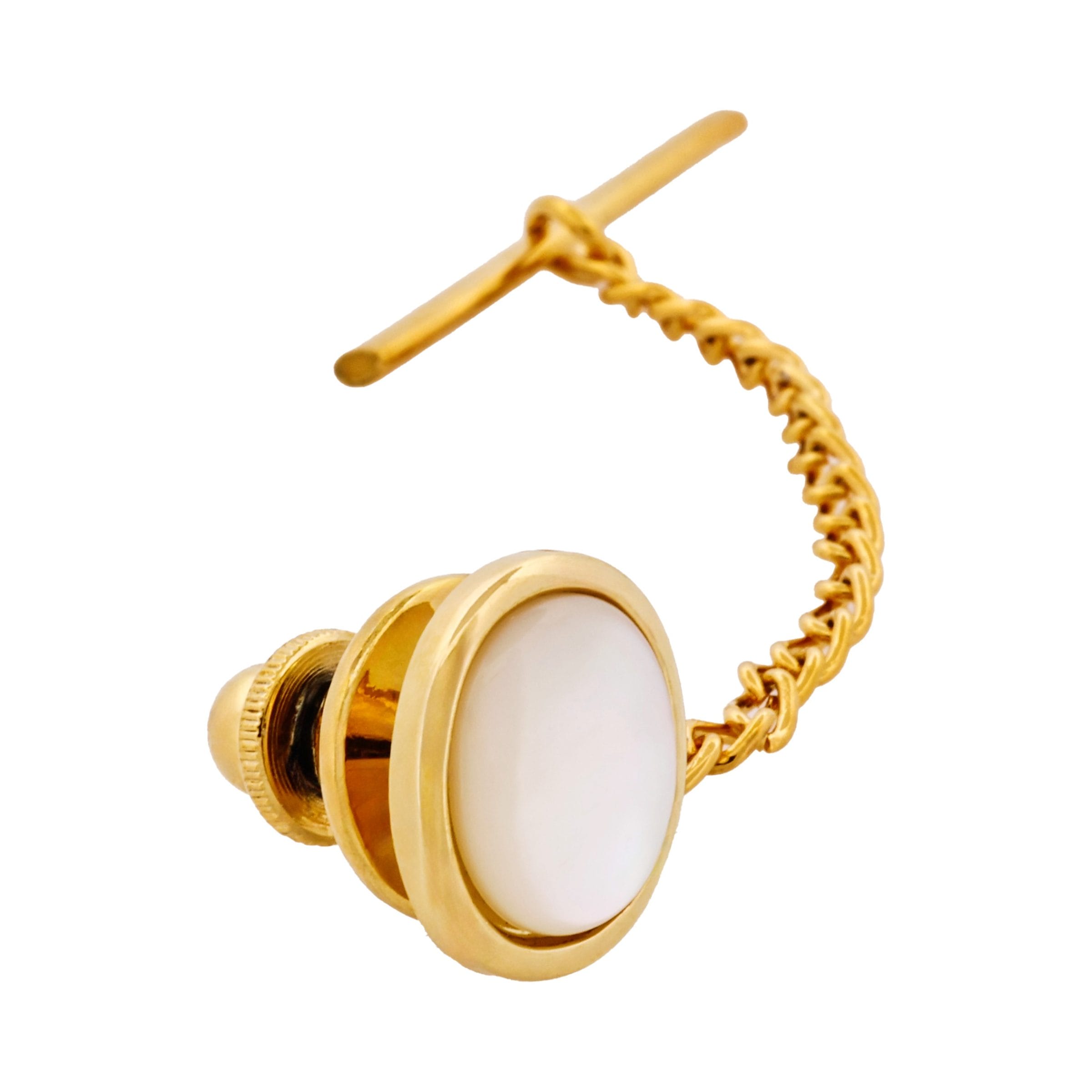 Gold Plated & Mop Oval Tie Tak & Chain