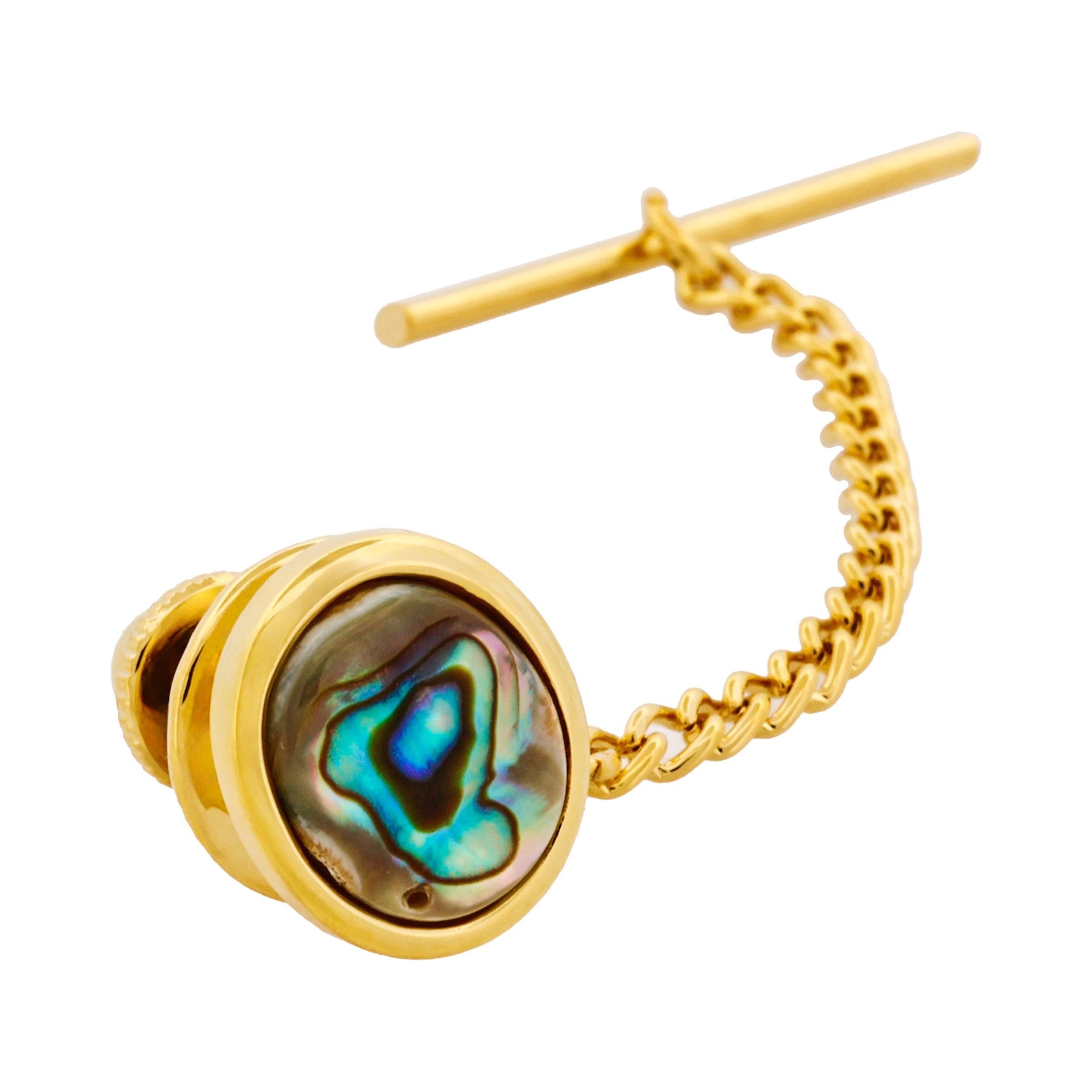 Gold Plated & Abalone Tie Tak & Chain