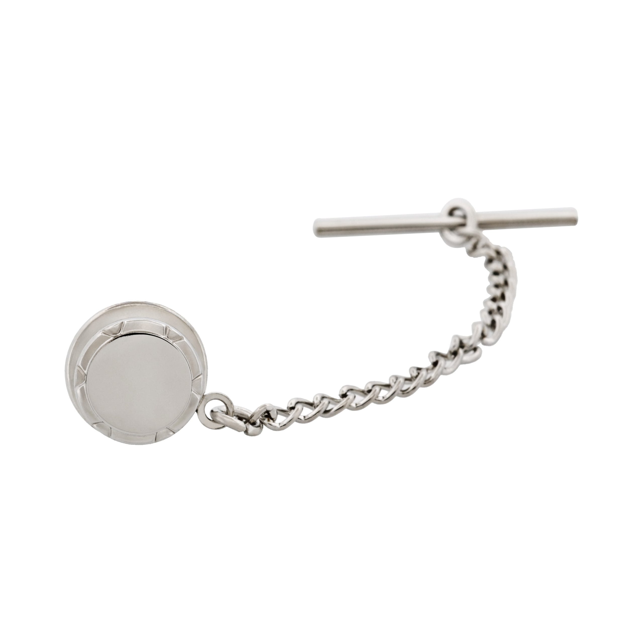 Rhodium Plated & Brushed Centre Tie Tak & Chain