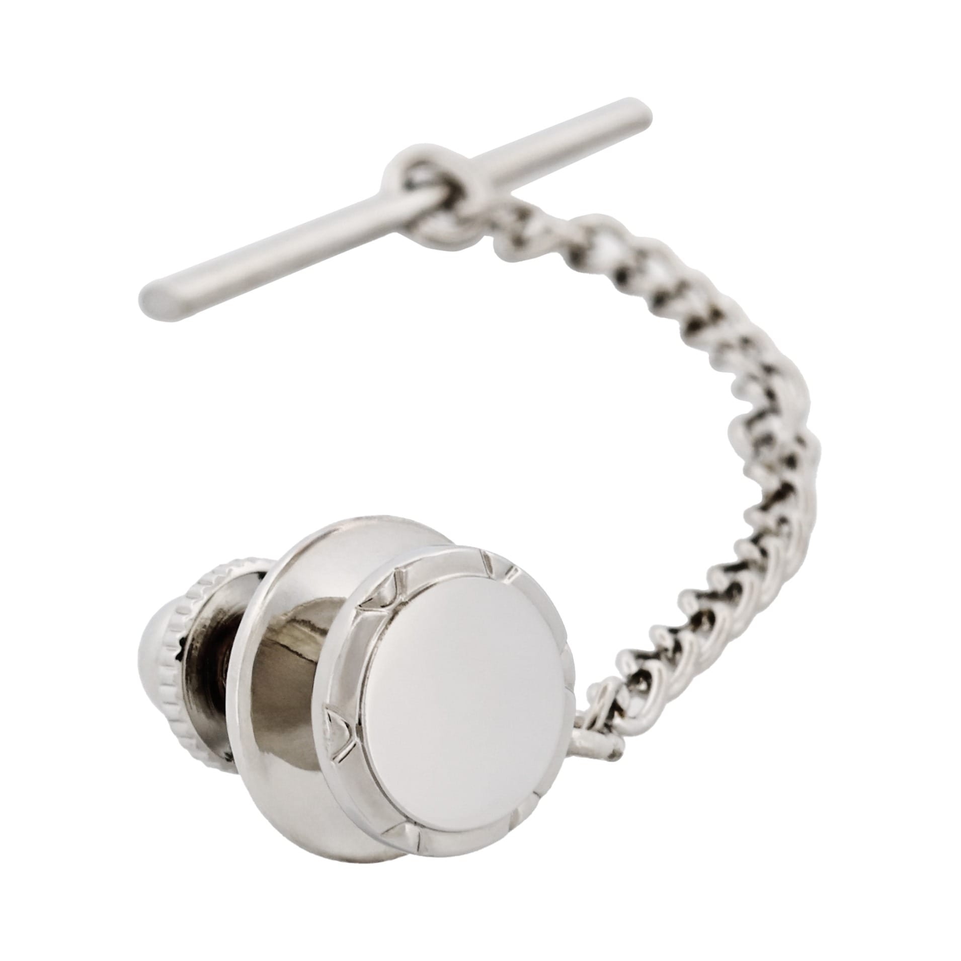 Rhodium Plated & Brushed Centre Tie Tak & Chain