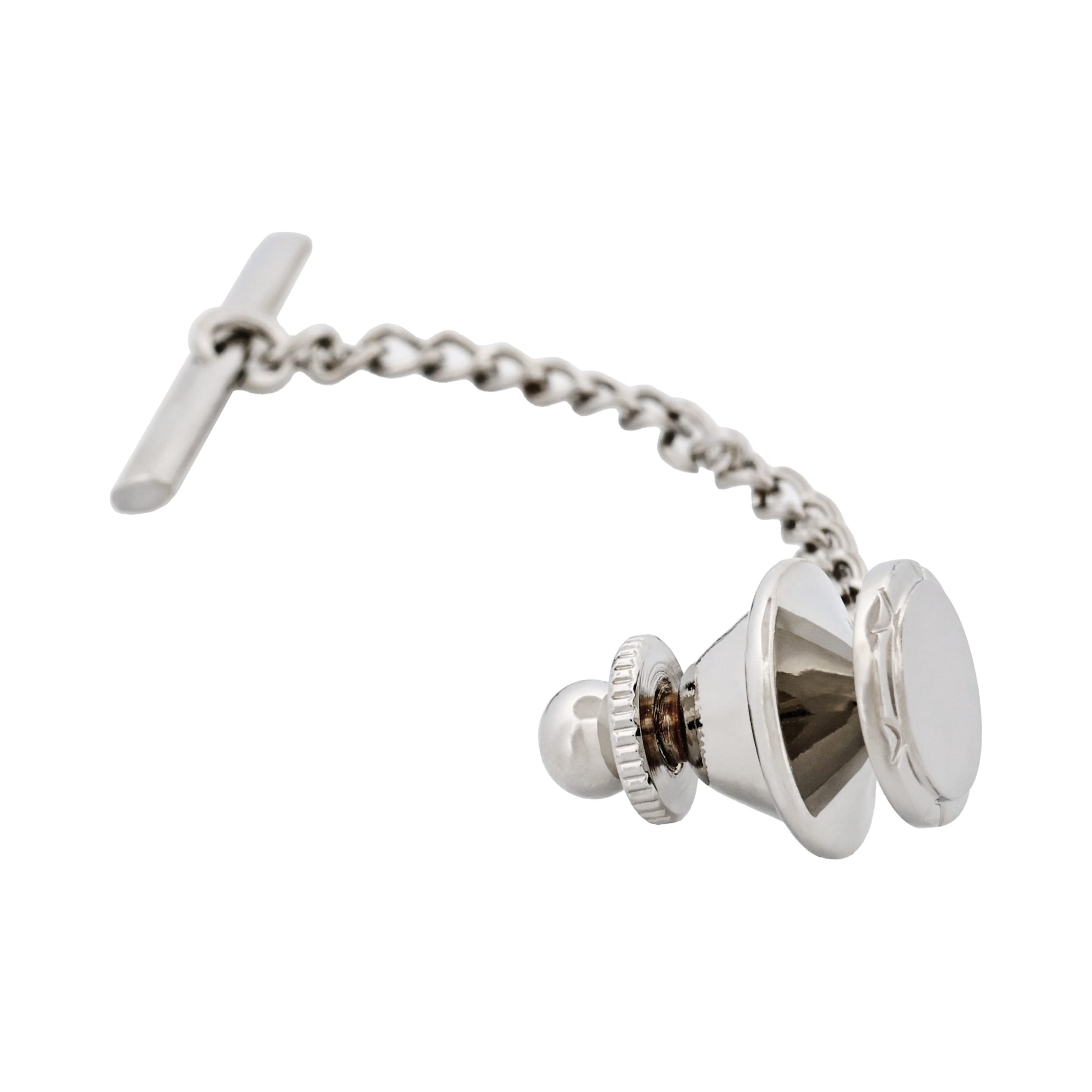 Rhodium Plated & Brushed Centre Tie Tak & Chain