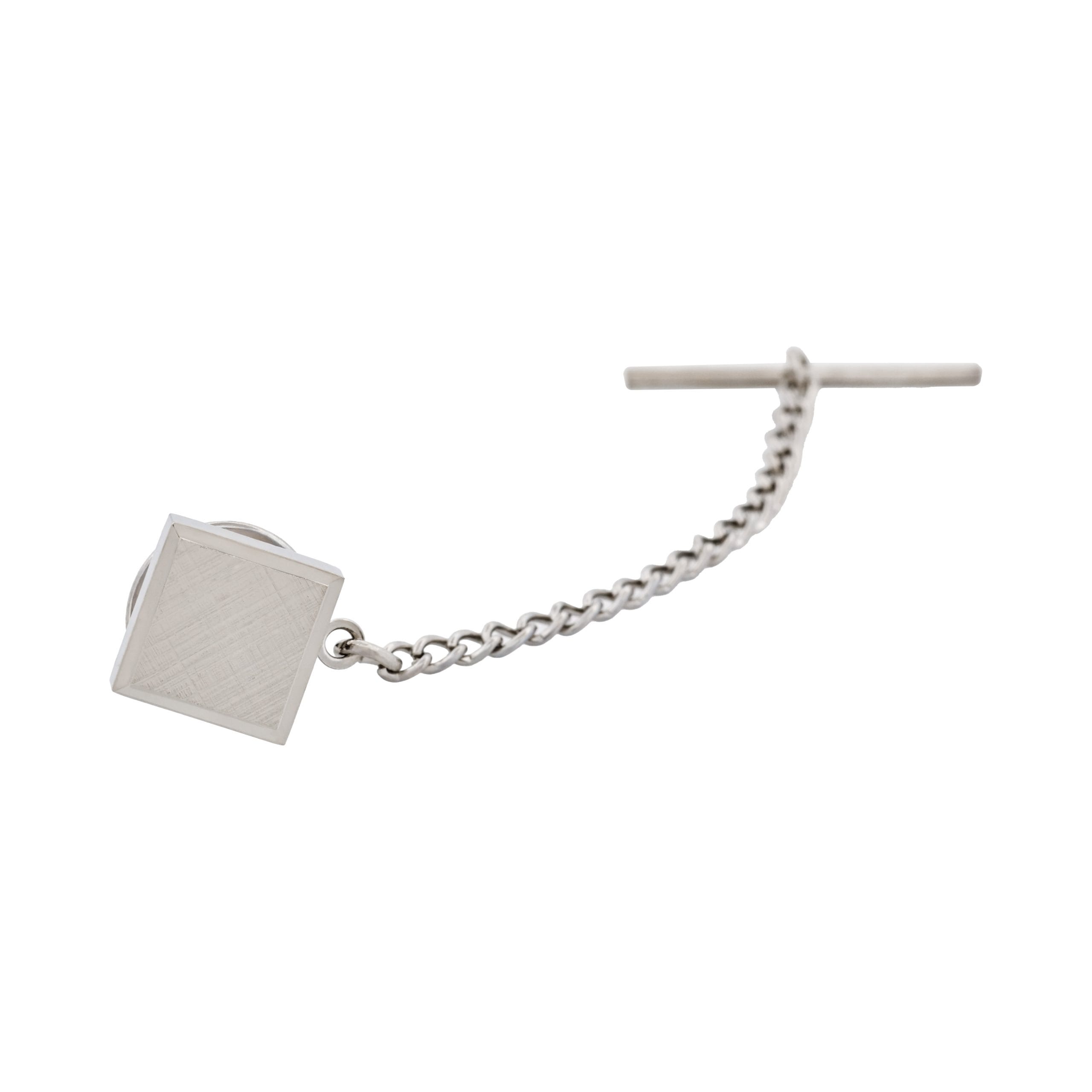Rhodium Plated Square Tie Tak & Chain