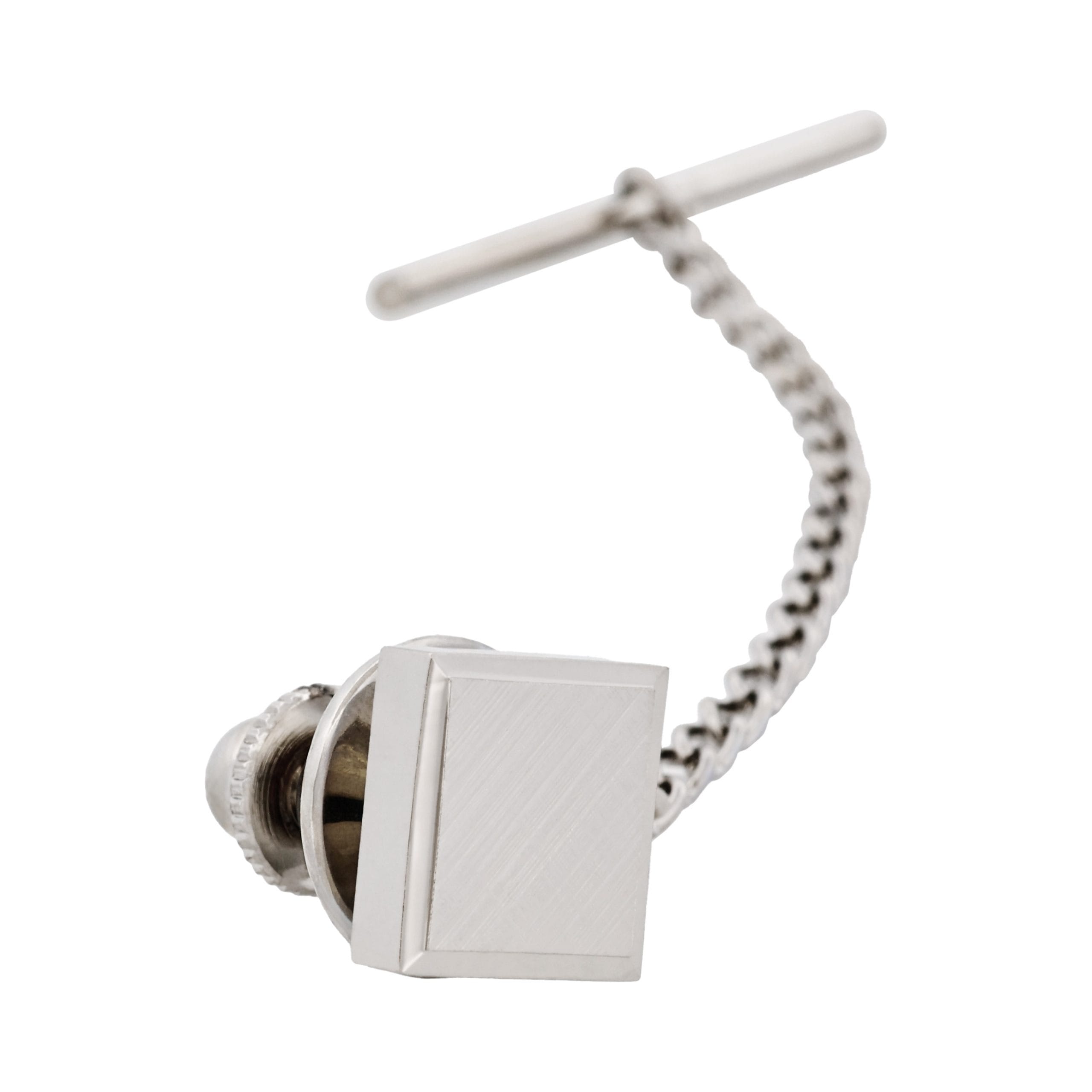 Rhodium Plated Square Tie Tak & Chain