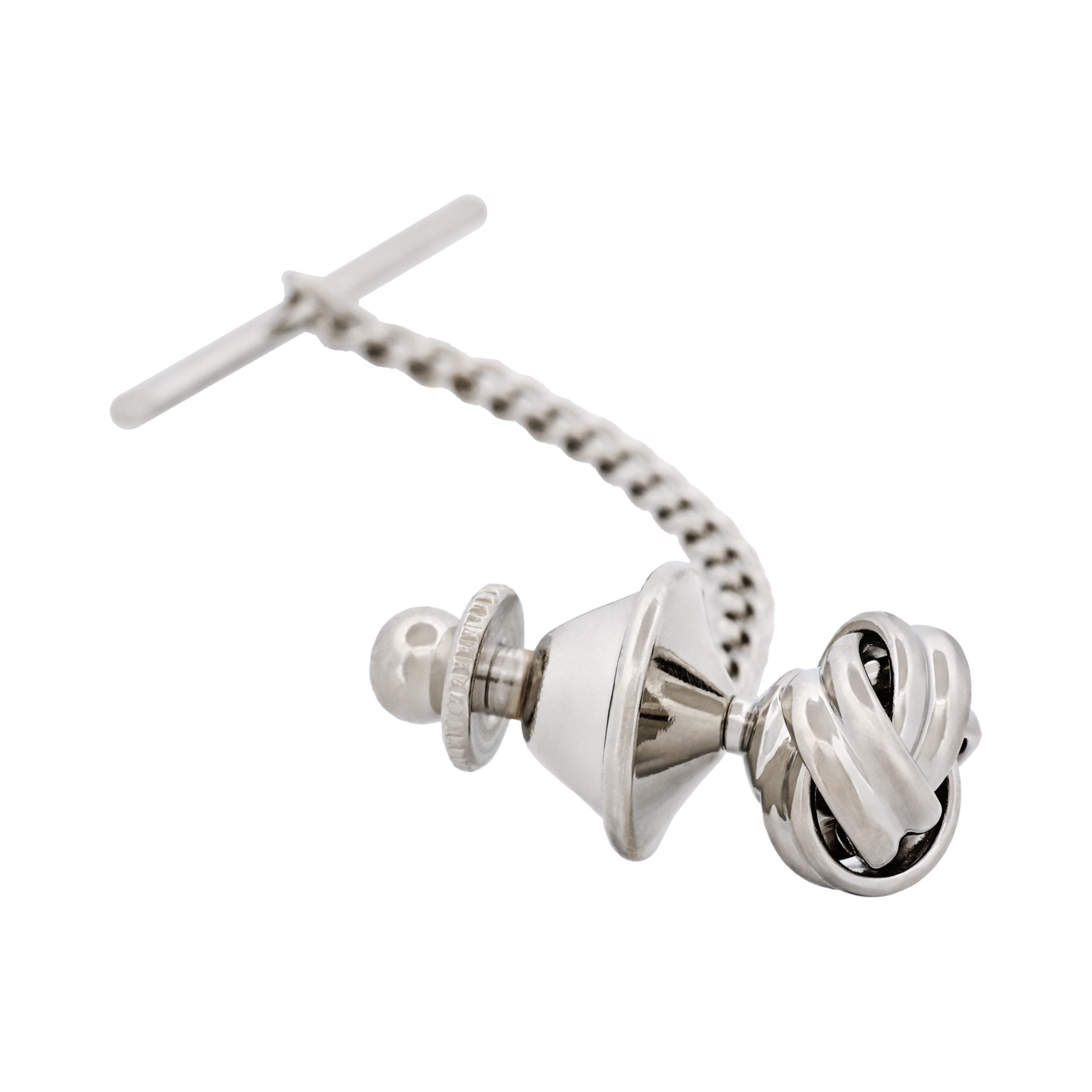 Rhodium Plated & Knot Tie Tak & Chain
