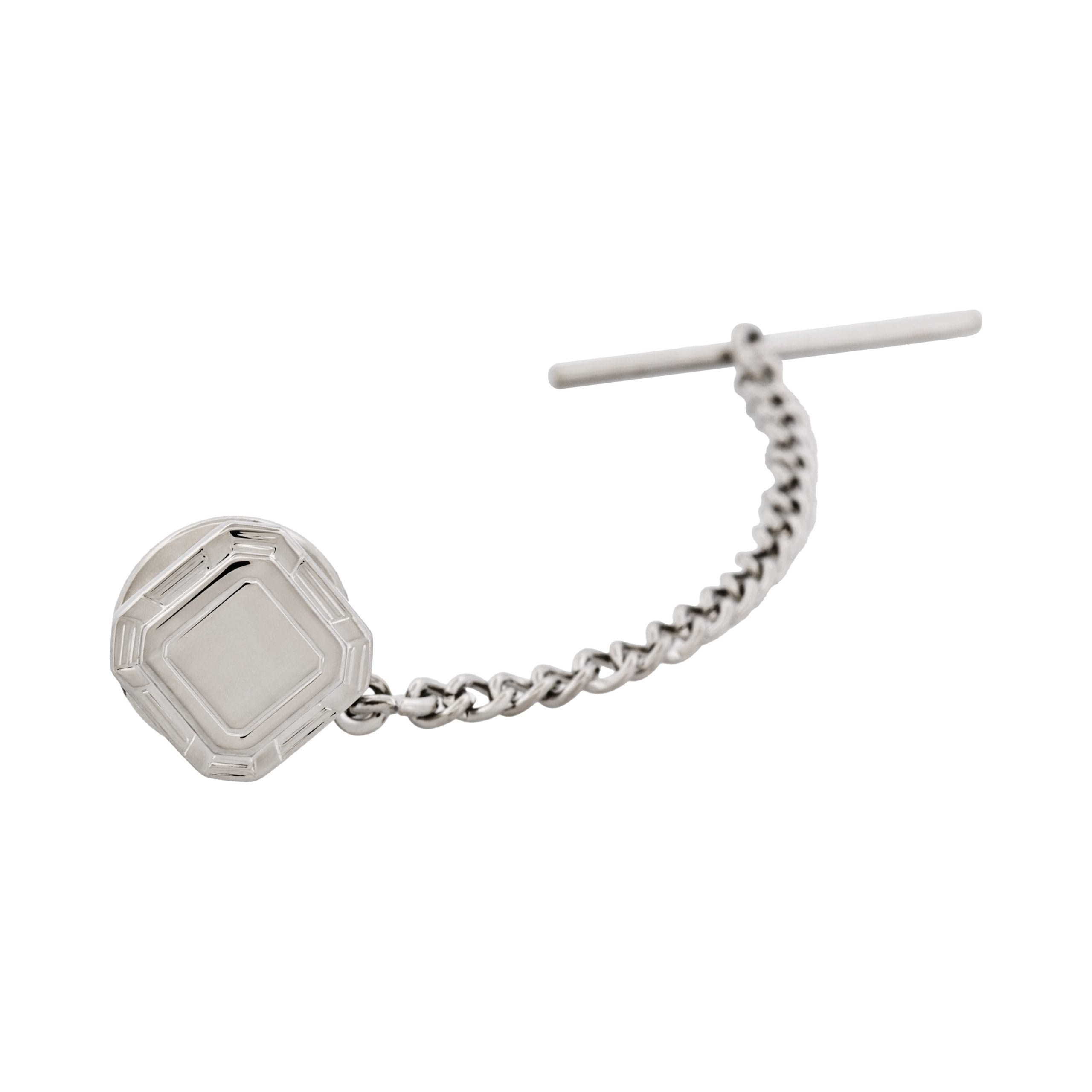 Rhodium Plated Square Tie Tak & Chain
