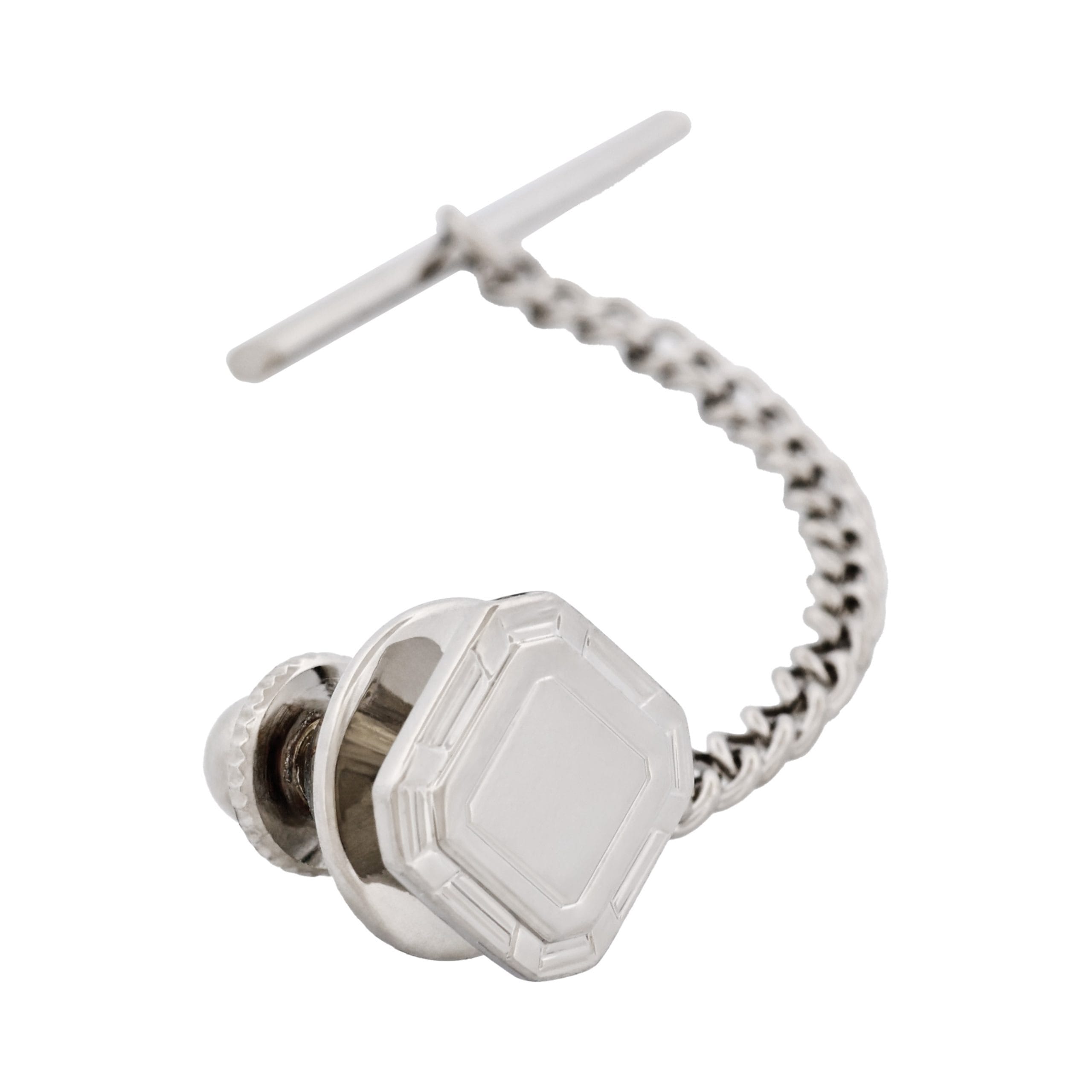 Rhodium Plated Square Tie Tak & Chain