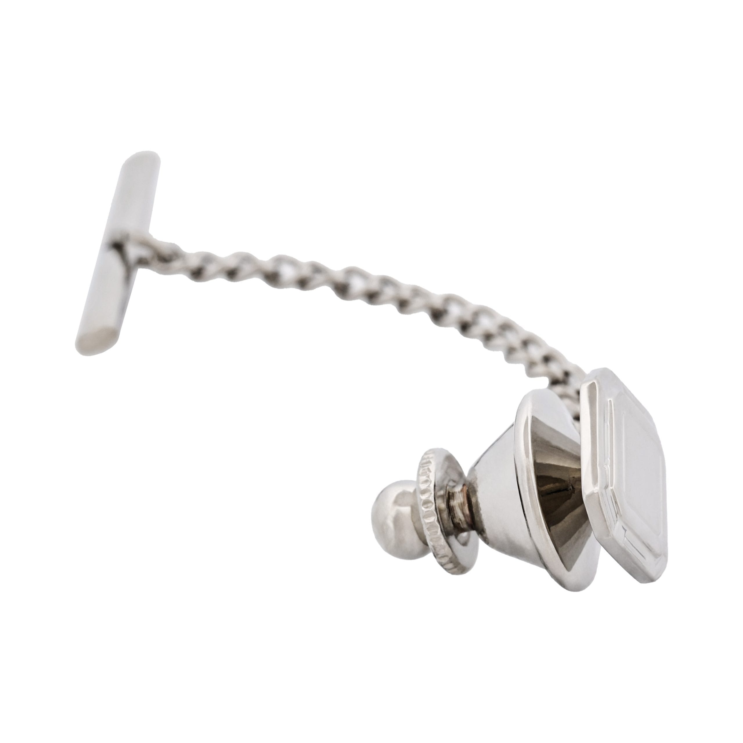Rhodium Plated Square Tie Tak & Chain