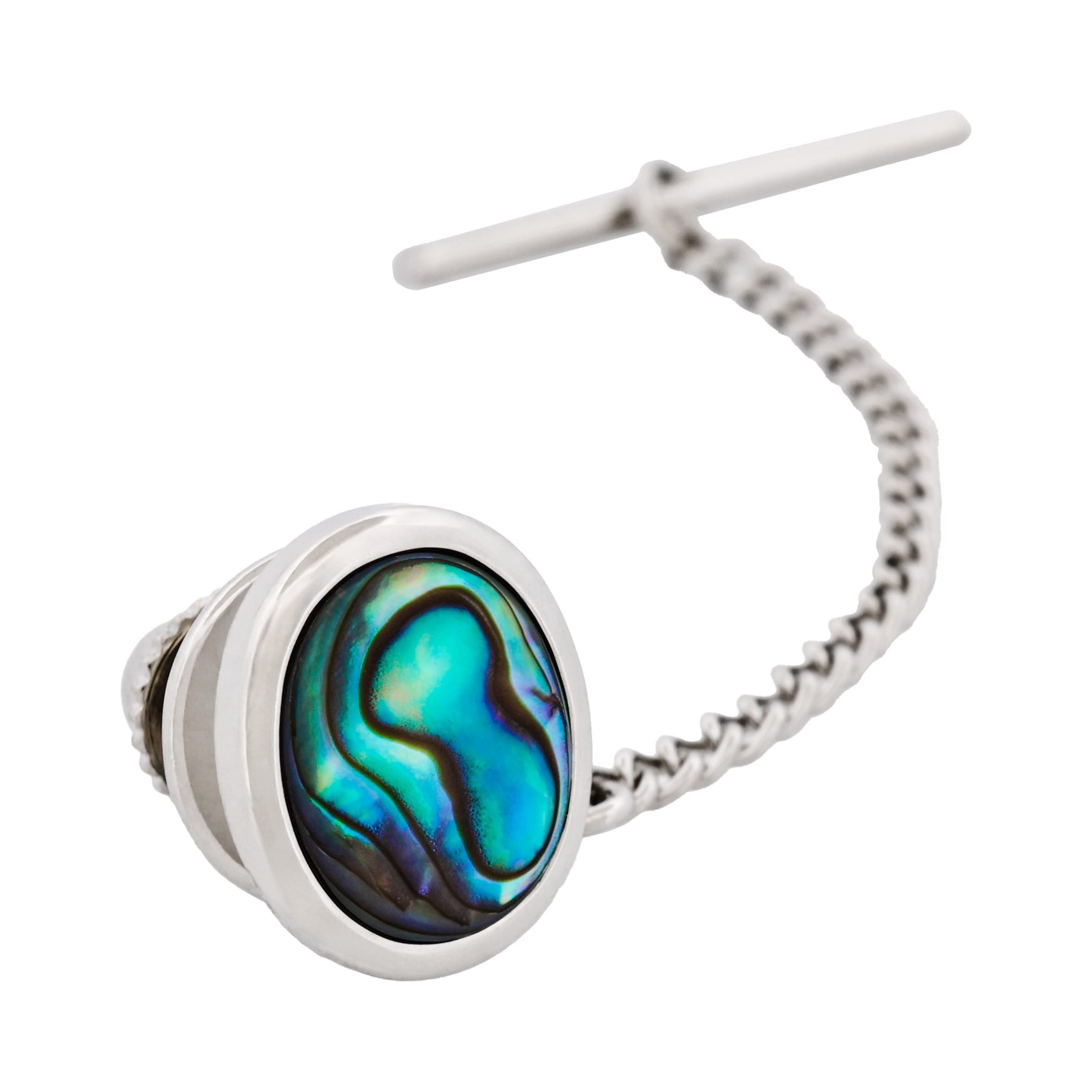 Rhodium Plated & Abalone Tie Tak