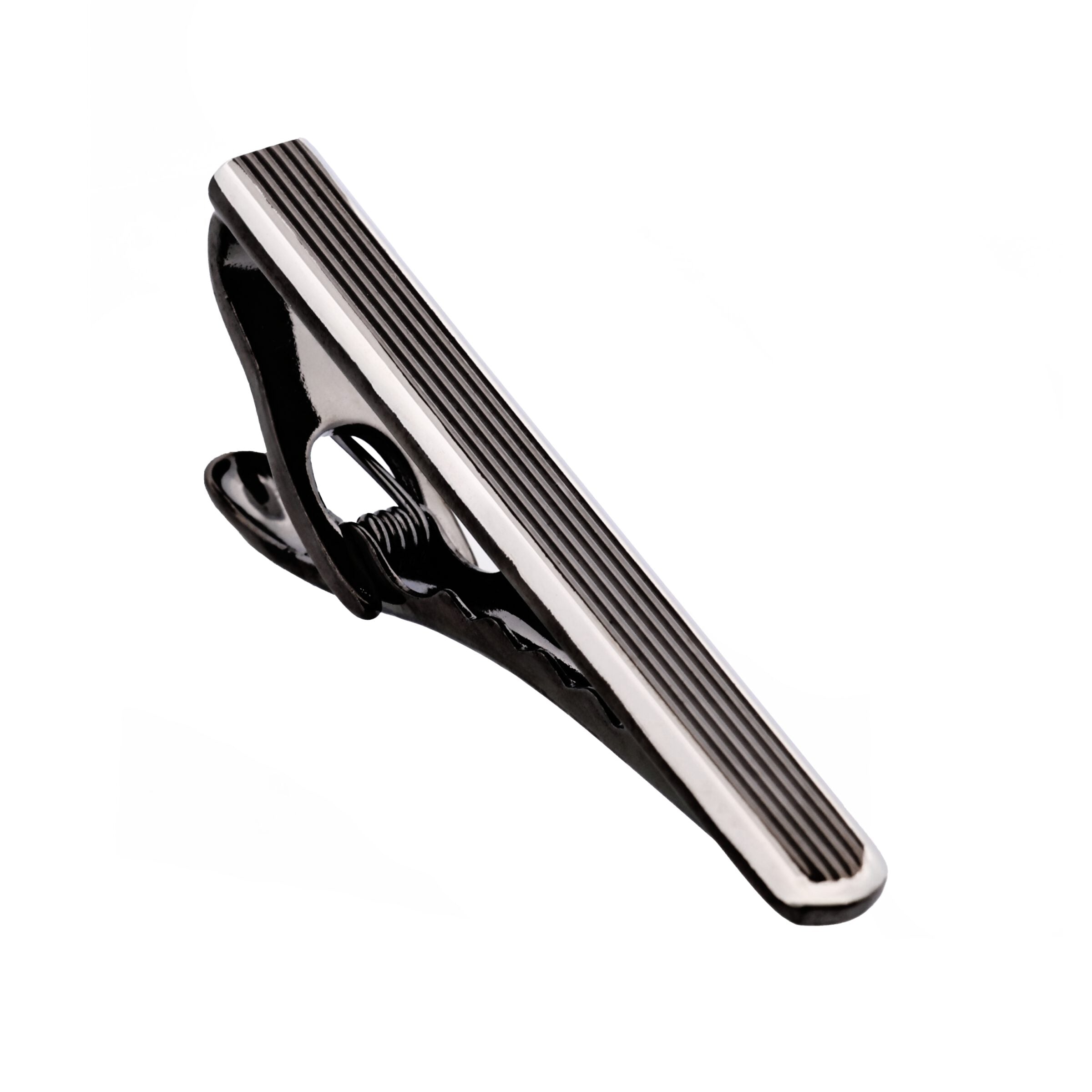 Gun Metal Ribbed Plated Tie Bar