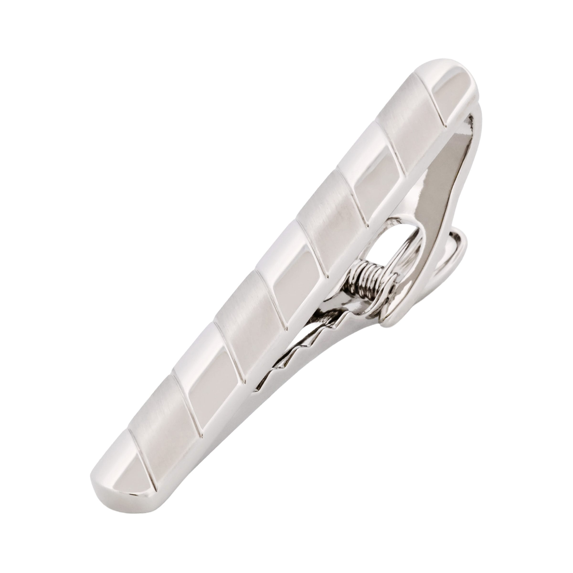 Rhodium & Brushed Striped Plated Tie Bar