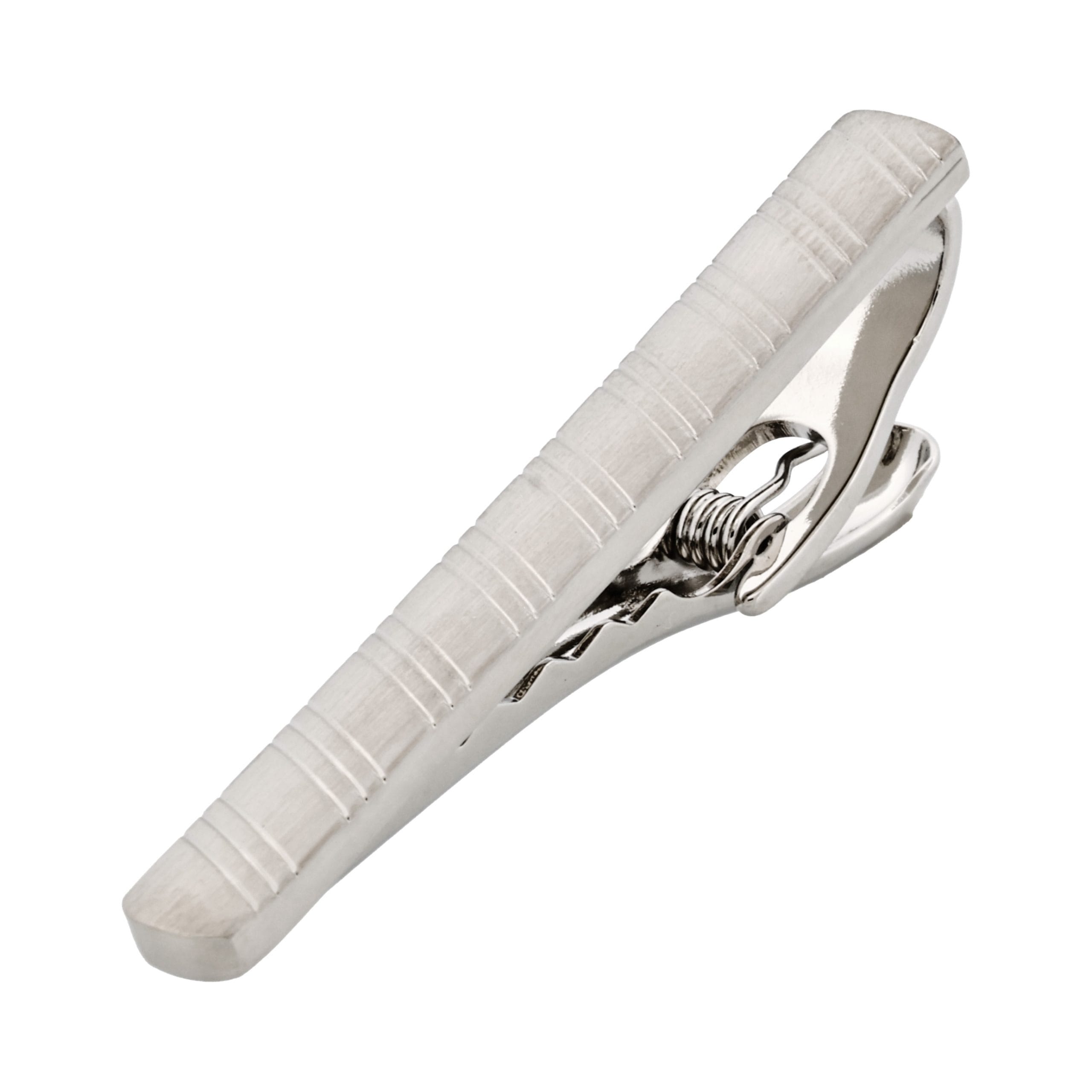 Brushed Rhodium Plated Striped Pattern Tie Bar