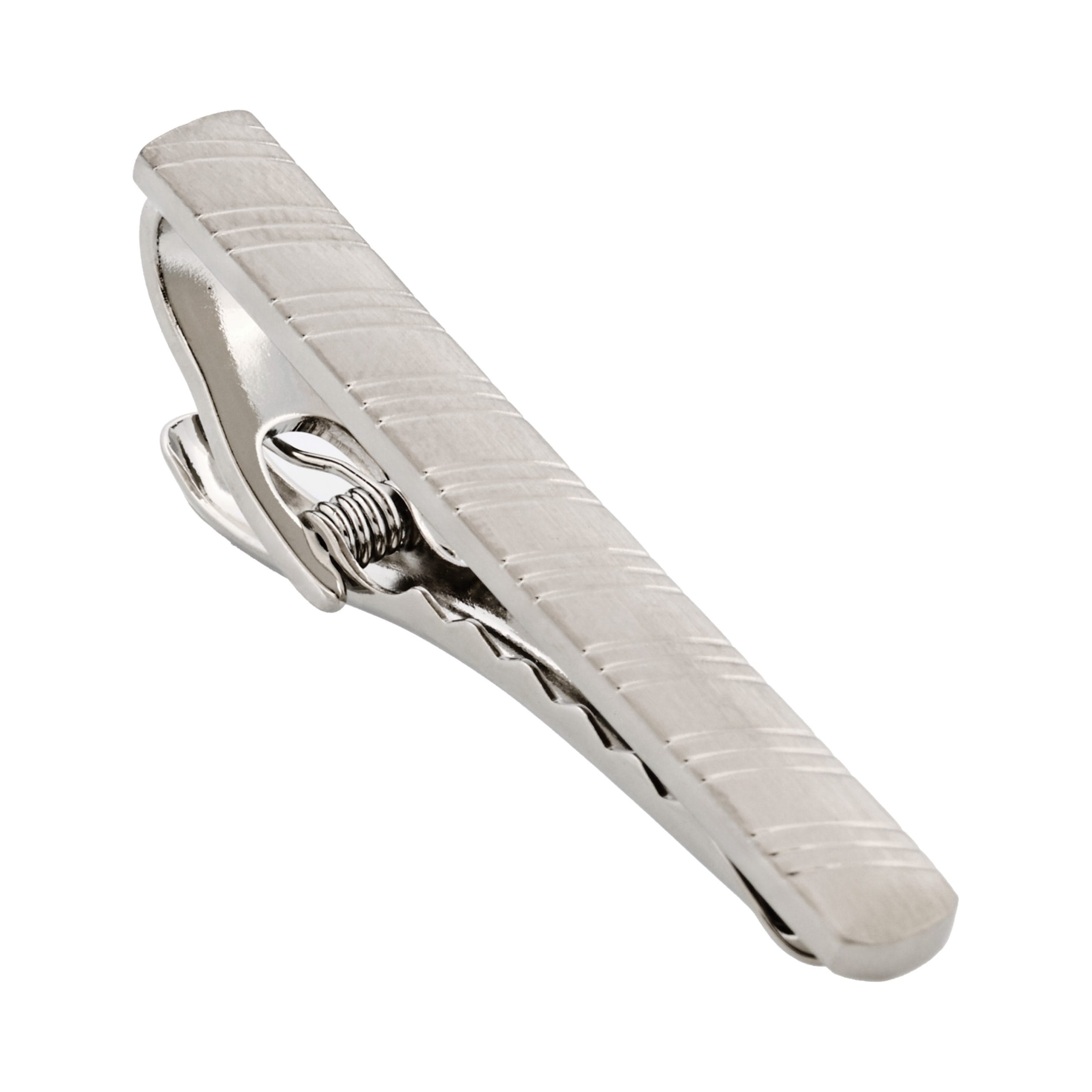 Brushed Rhodium Plated Striped Pattern Tie Bar