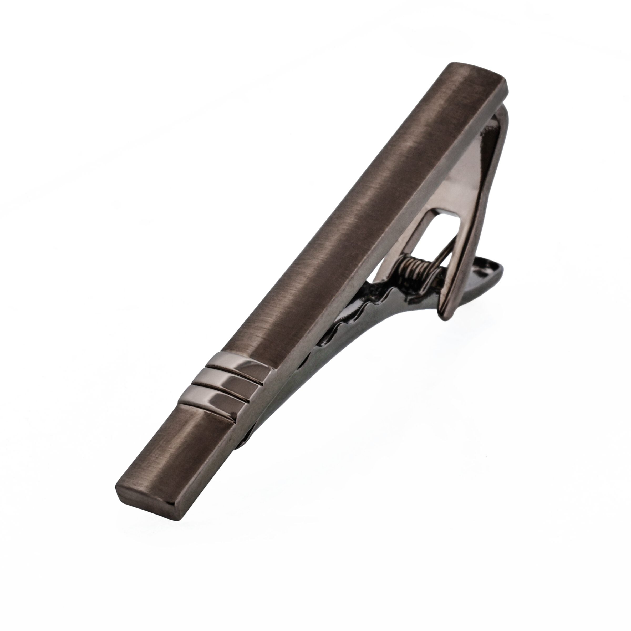 Brushed Gun Metal with three strips Tie Clip 51mm