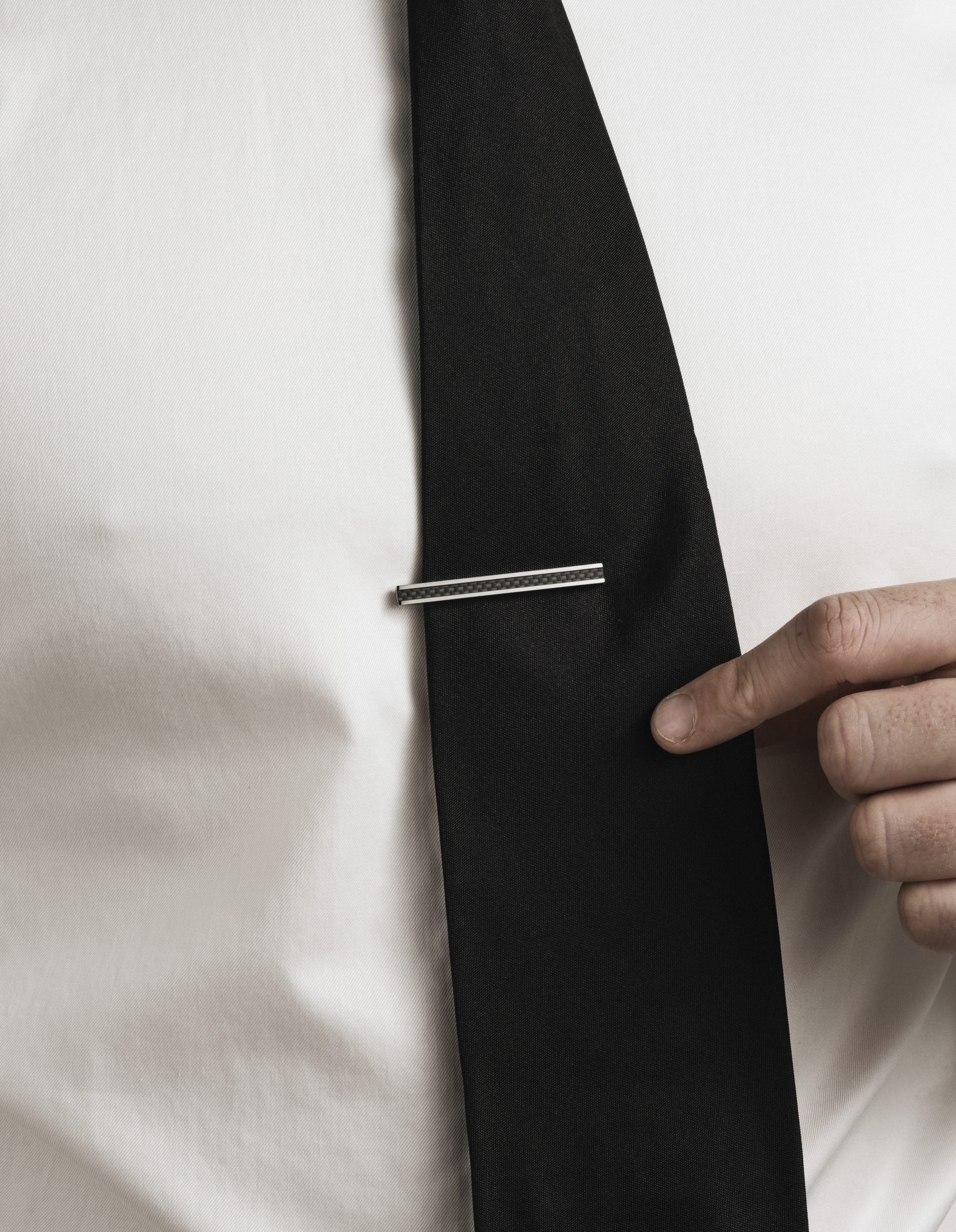 Polished Stainless Steel Tie Slide with Carbon Fibre inlay