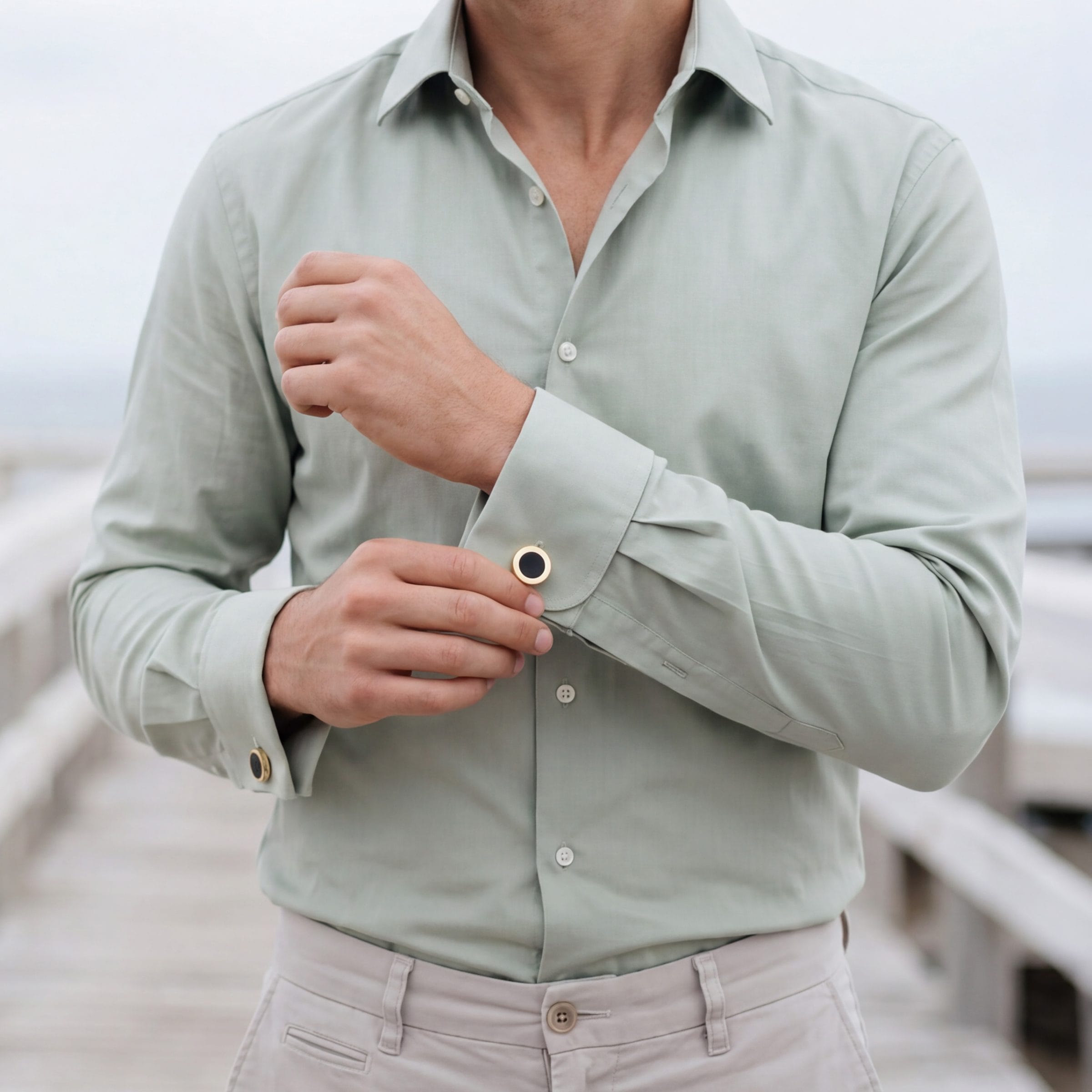 Gold Plated & Black Round Dress Cufflinks