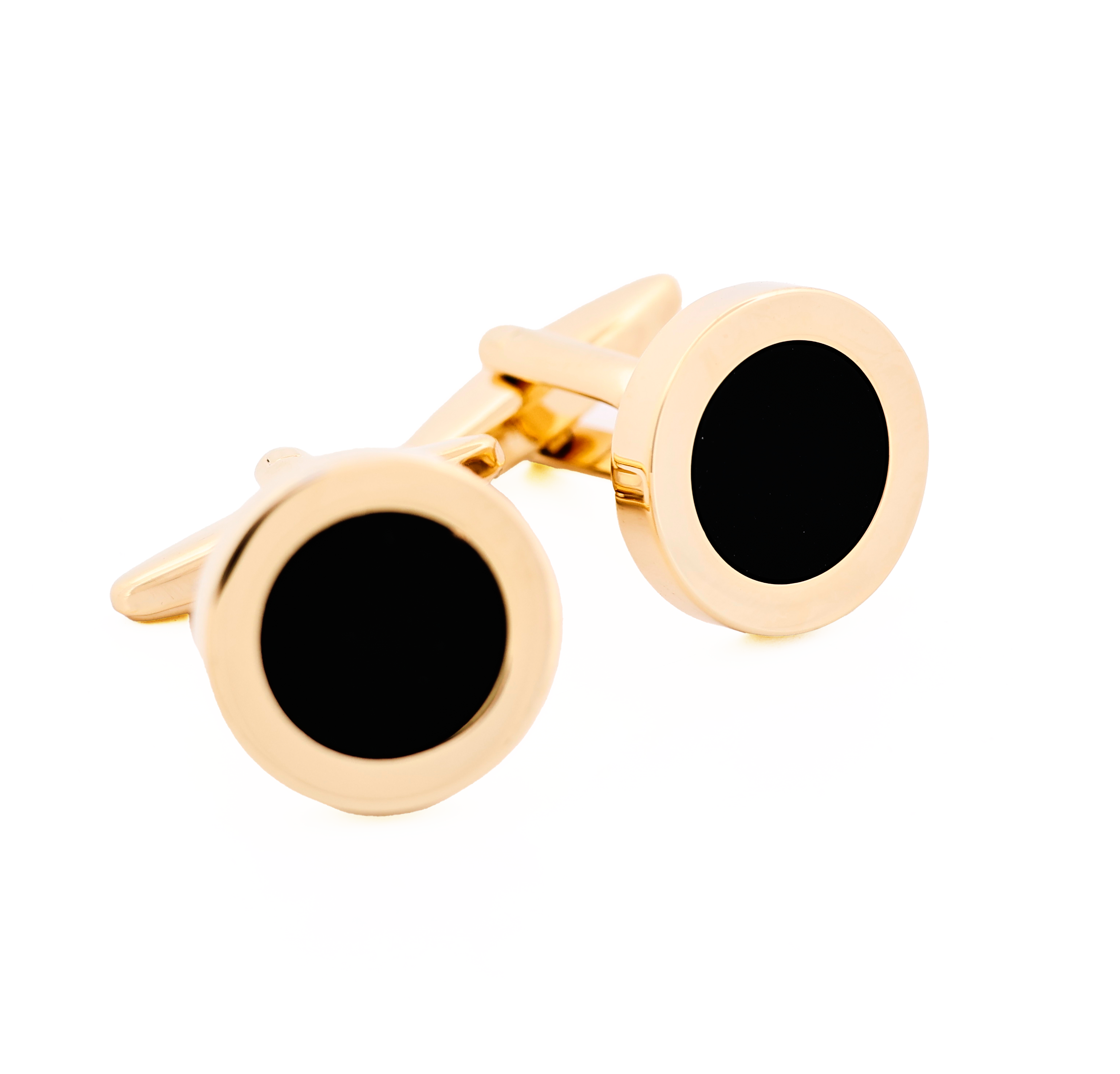 Gold Plated & Black Round Dress Cufflinks