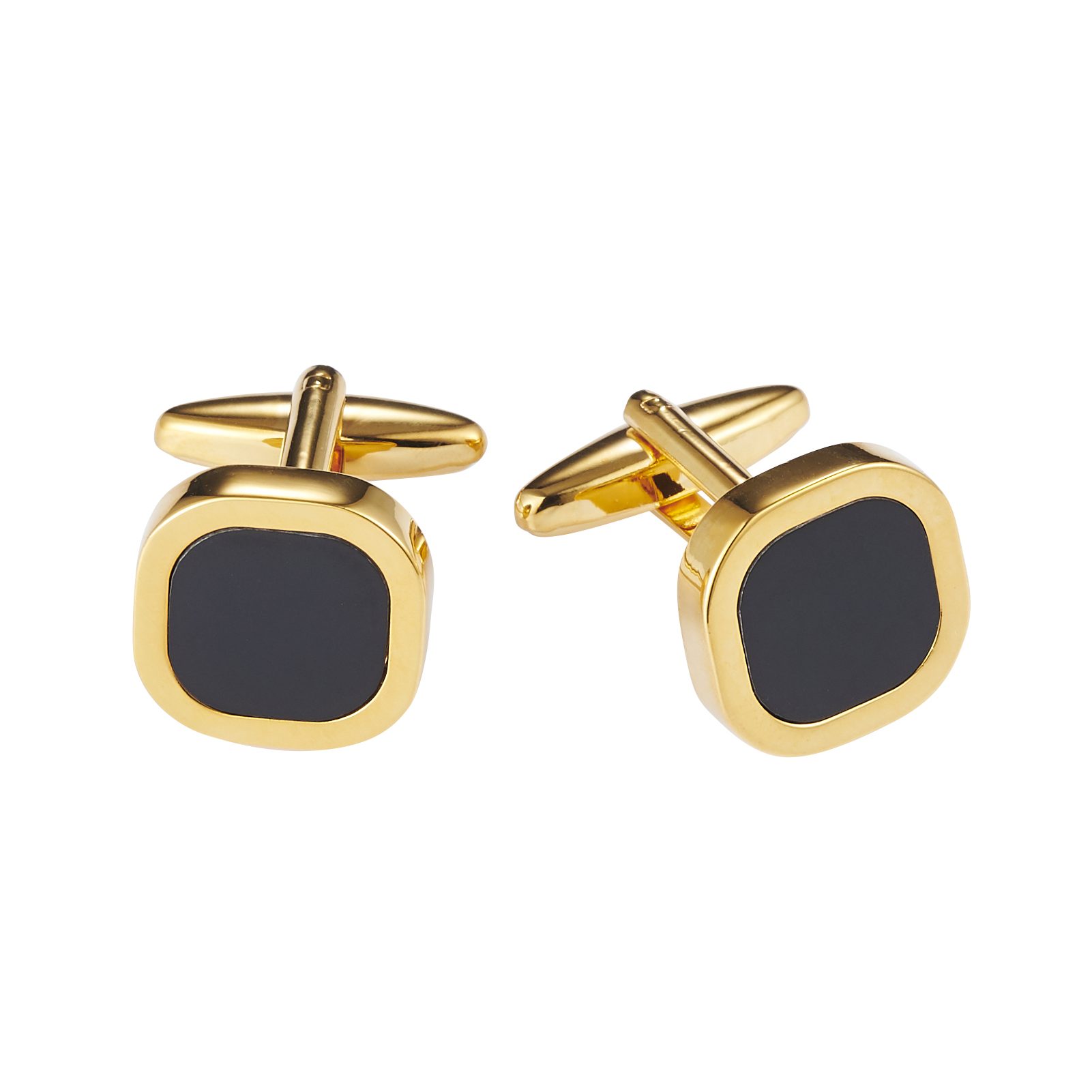 Gold Plated & Black Cushion Dress Cufflinks