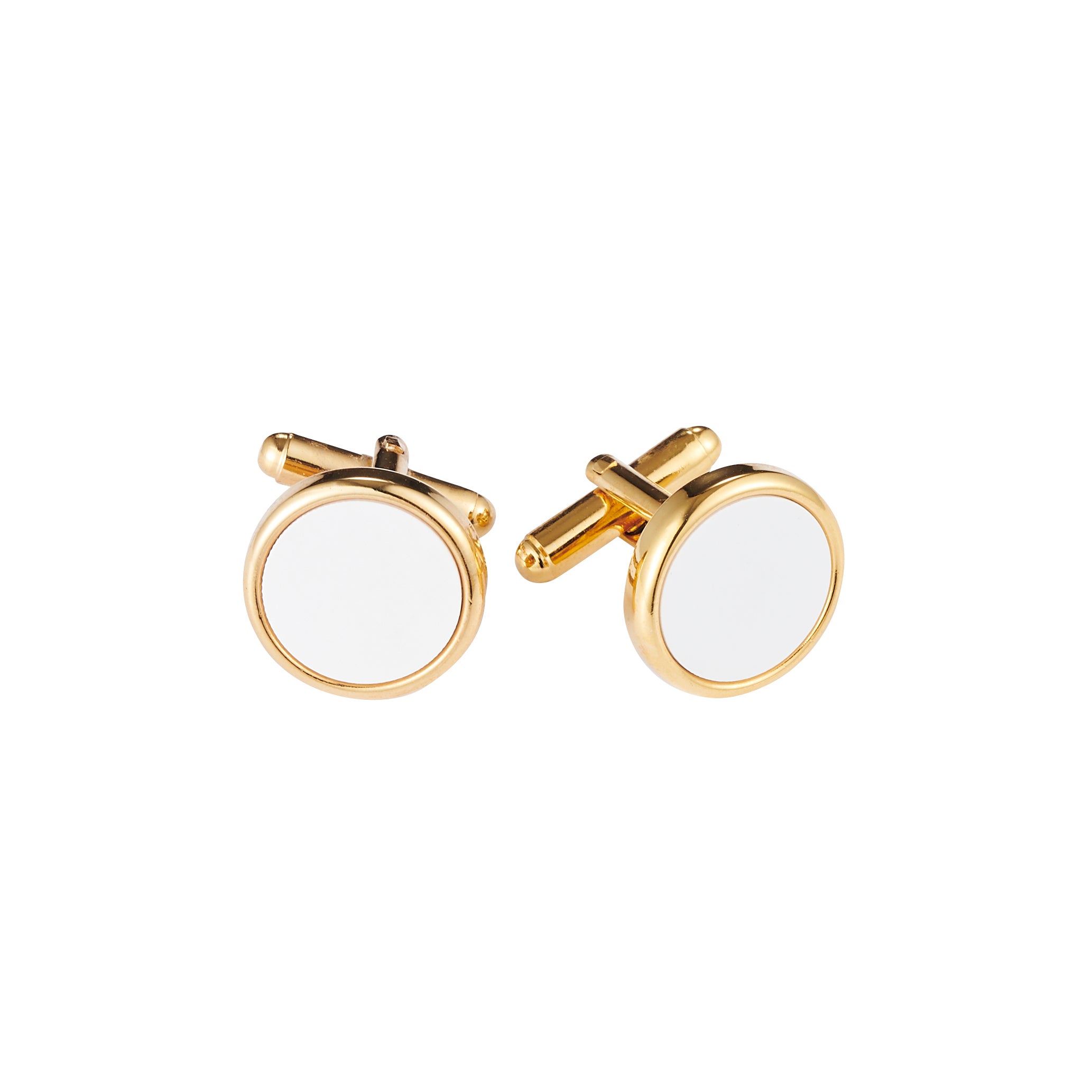 Gold Plated & White Round Dress Cufflinks