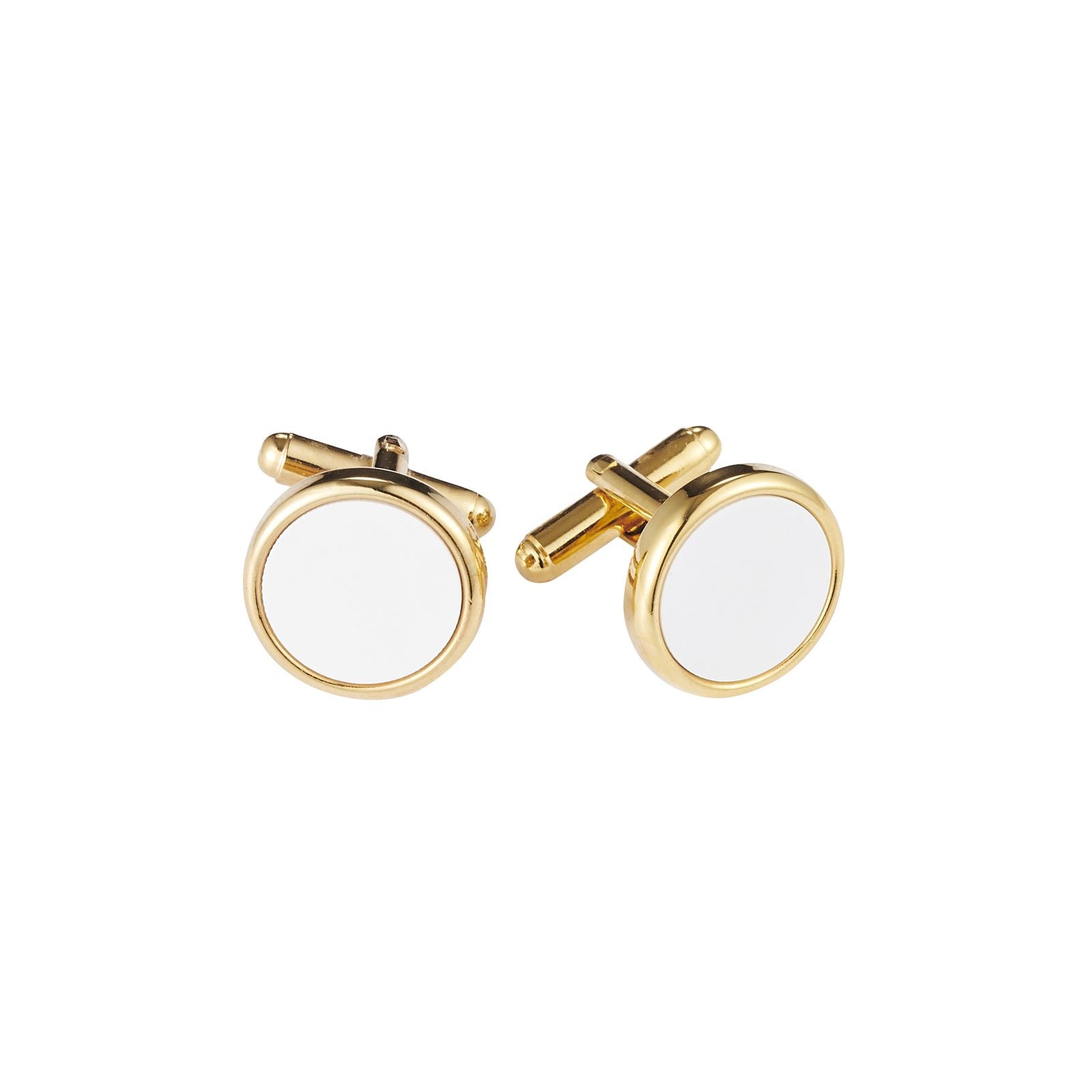 Gold Plated & White Round Dress Cufflinks