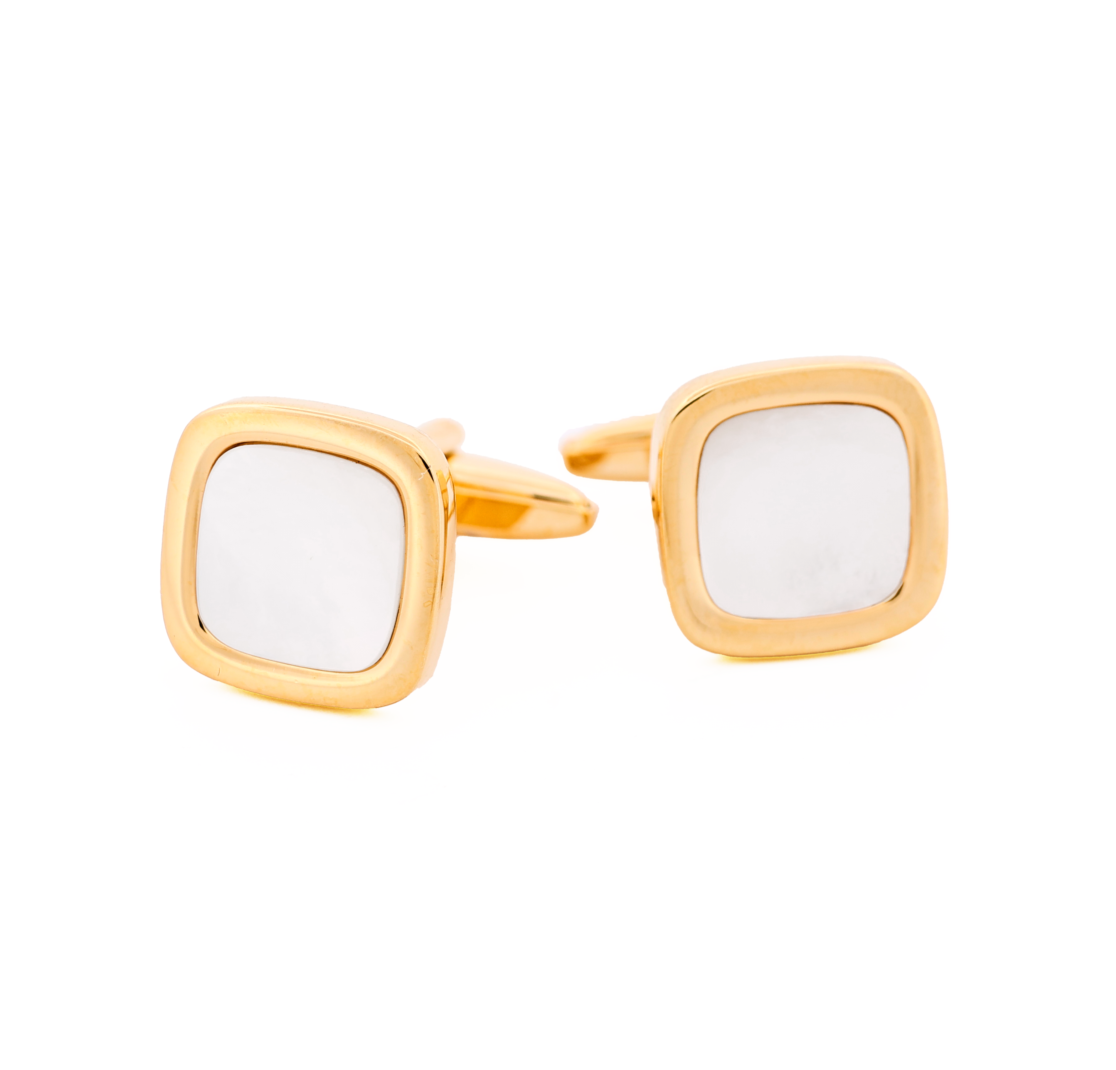 Polished Gold Plated Cushion-Shaped Cufflinks with Mother Of Pearl Inlay