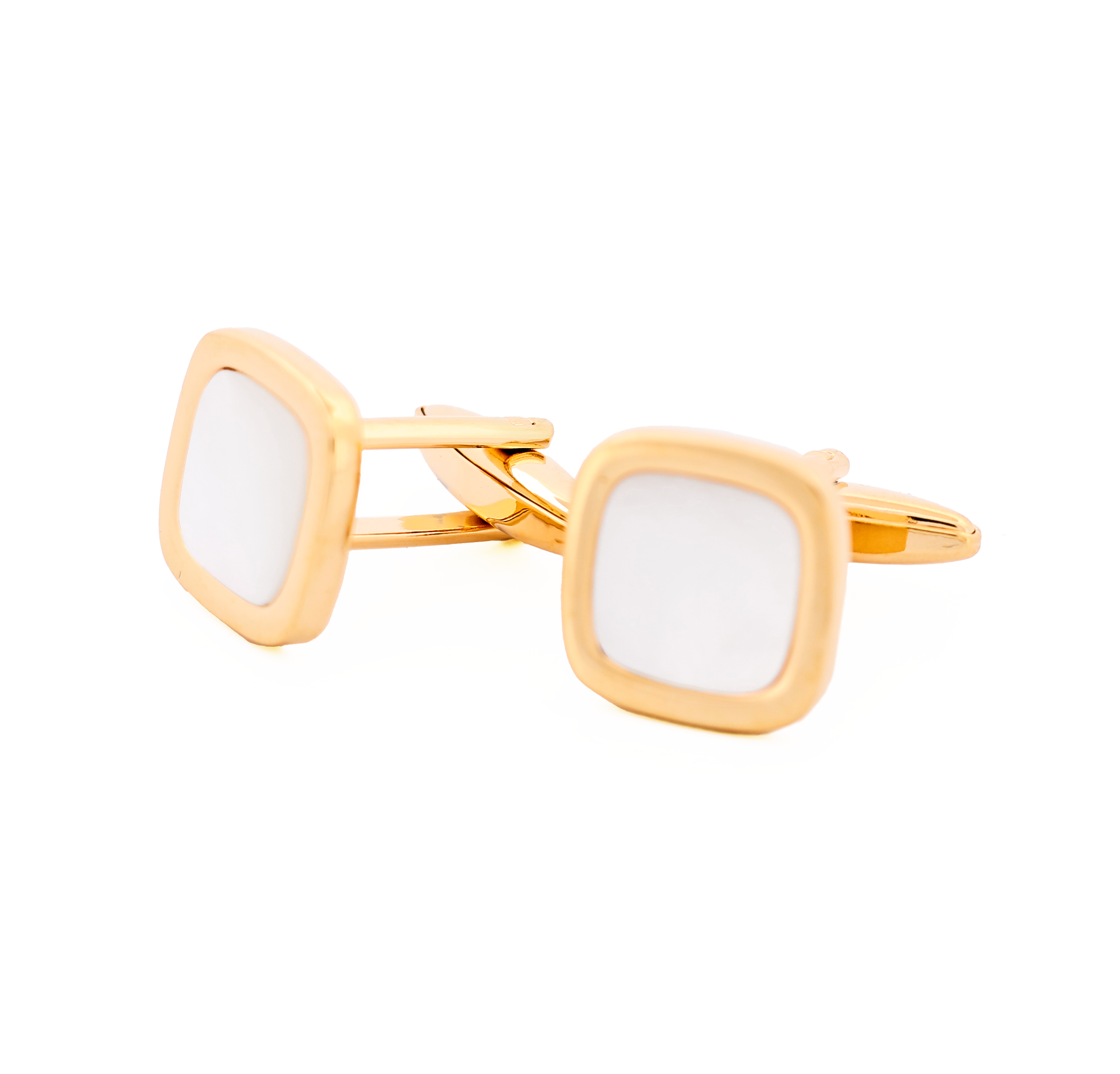 Polished Gold Plated Cushion-Shaped Cufflinks with Mother Of Pearl Inlay