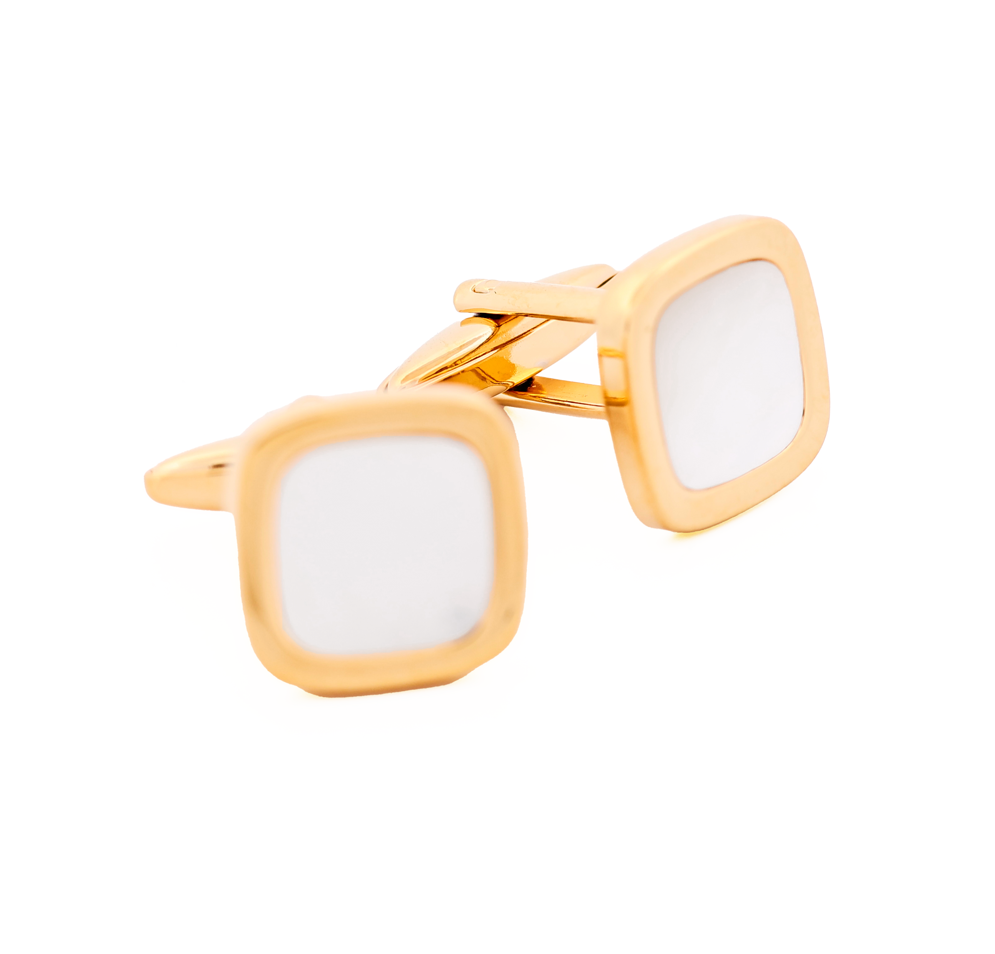 Polished Gold Plated Cushion-Shaped Cufflinks with Mother Of Pearl Inlay