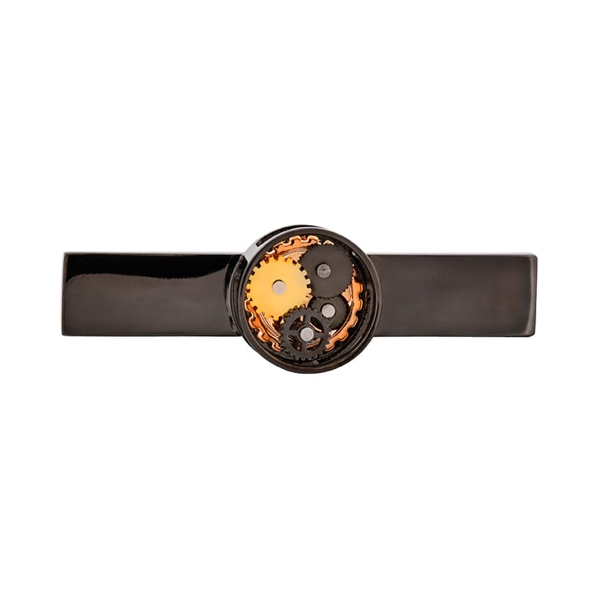 Gun Metal round watch movement Tie Bar