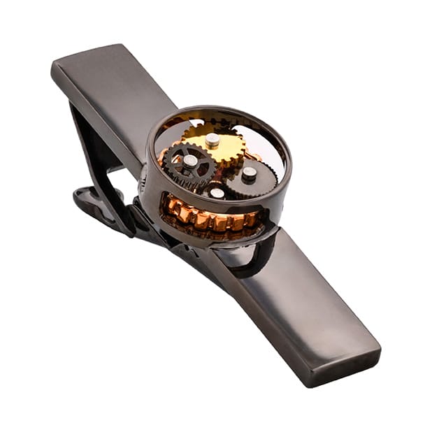 Gun Metal round watch movement Tie Bar