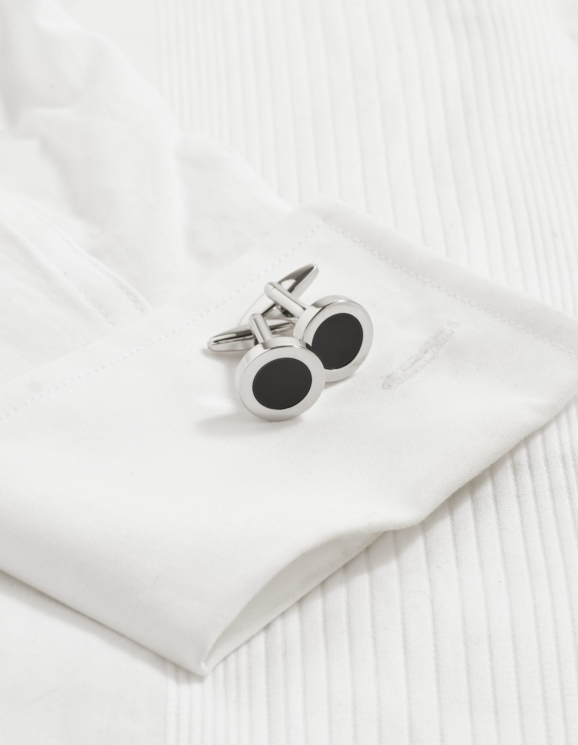 Rhodium & Black Round Dress Wear Cufflinks