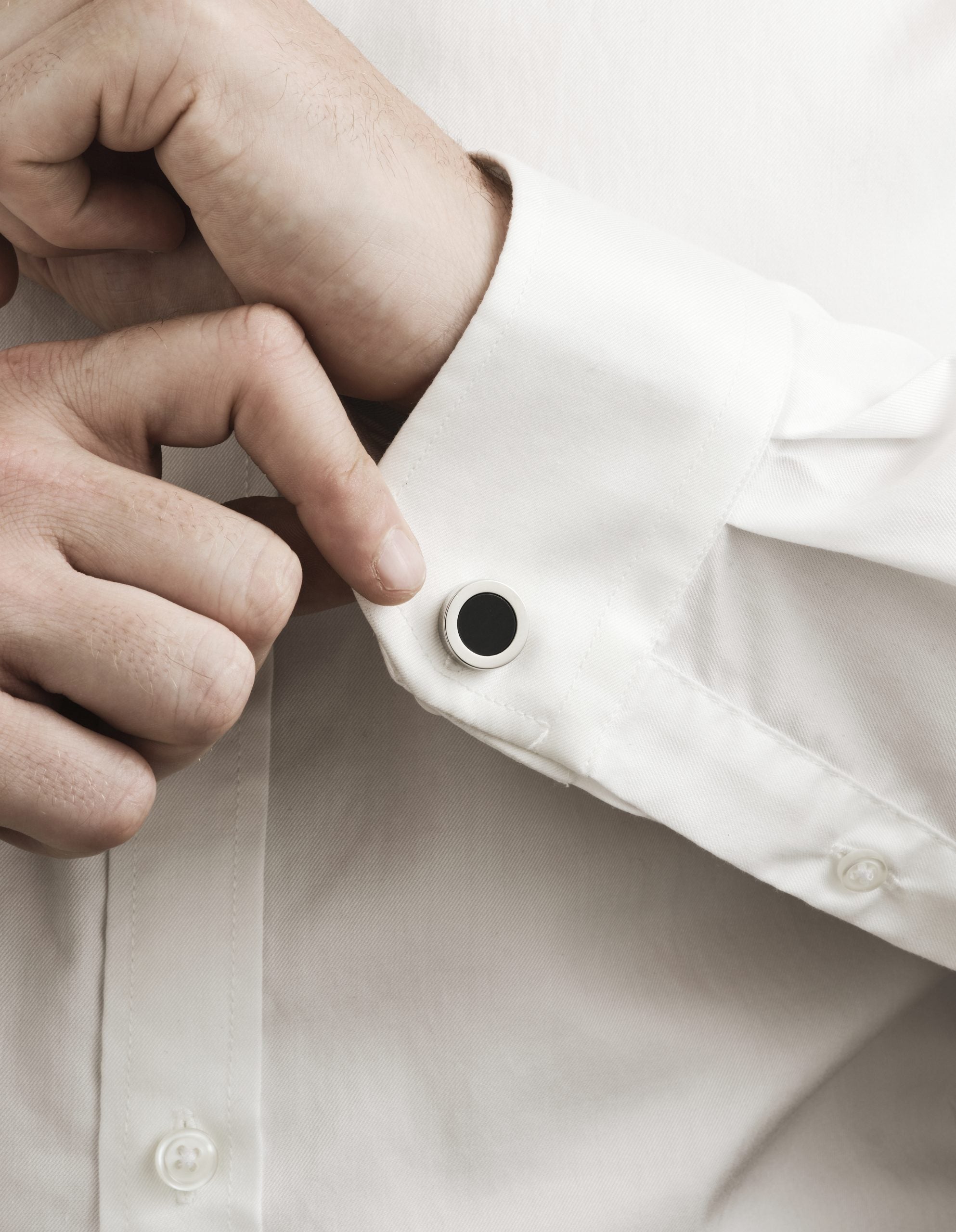 Rhodium & Black Round Dress Wear Cufflinks