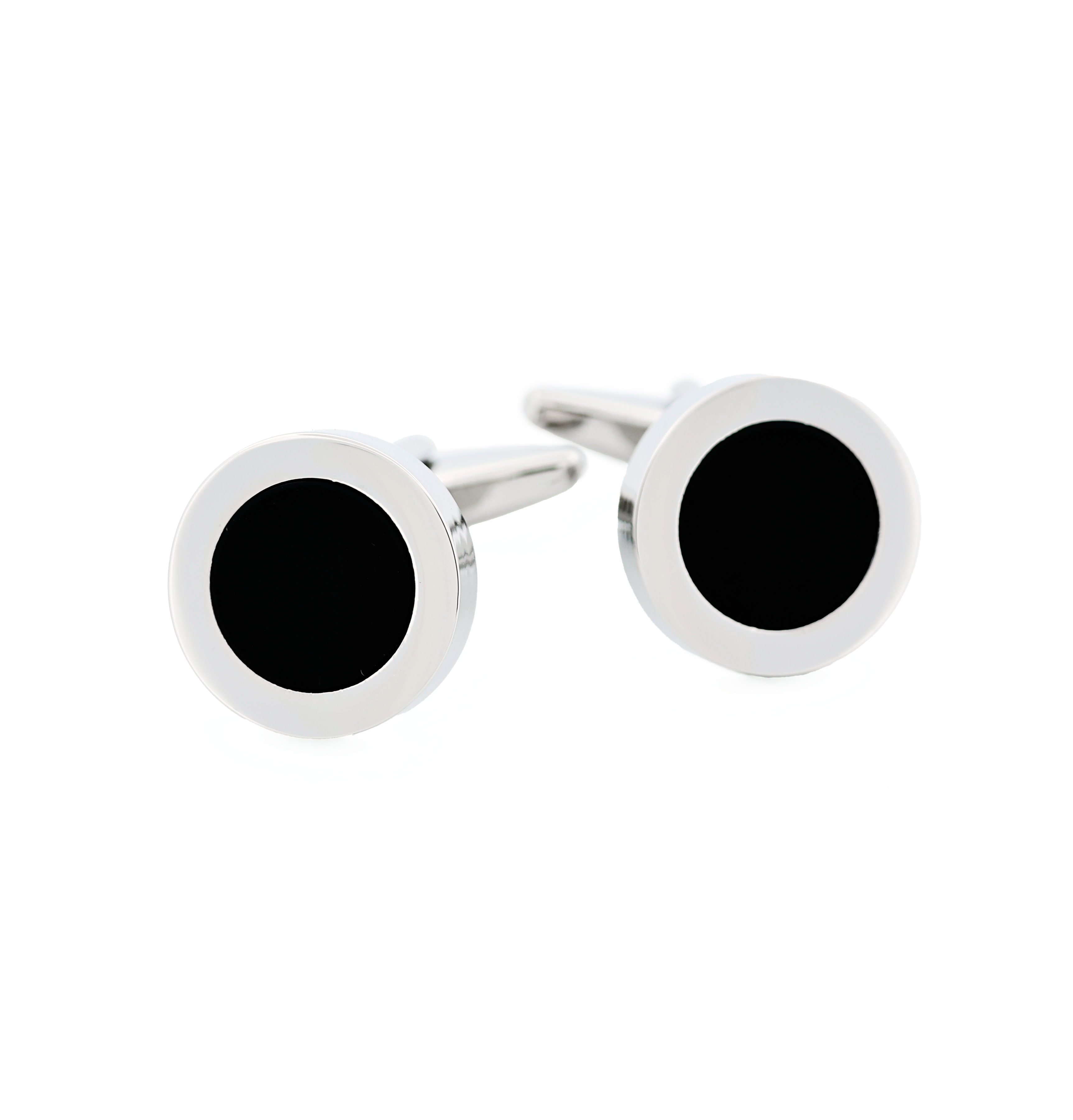 Rhodium & Black Round Dress Wear Cufflinks