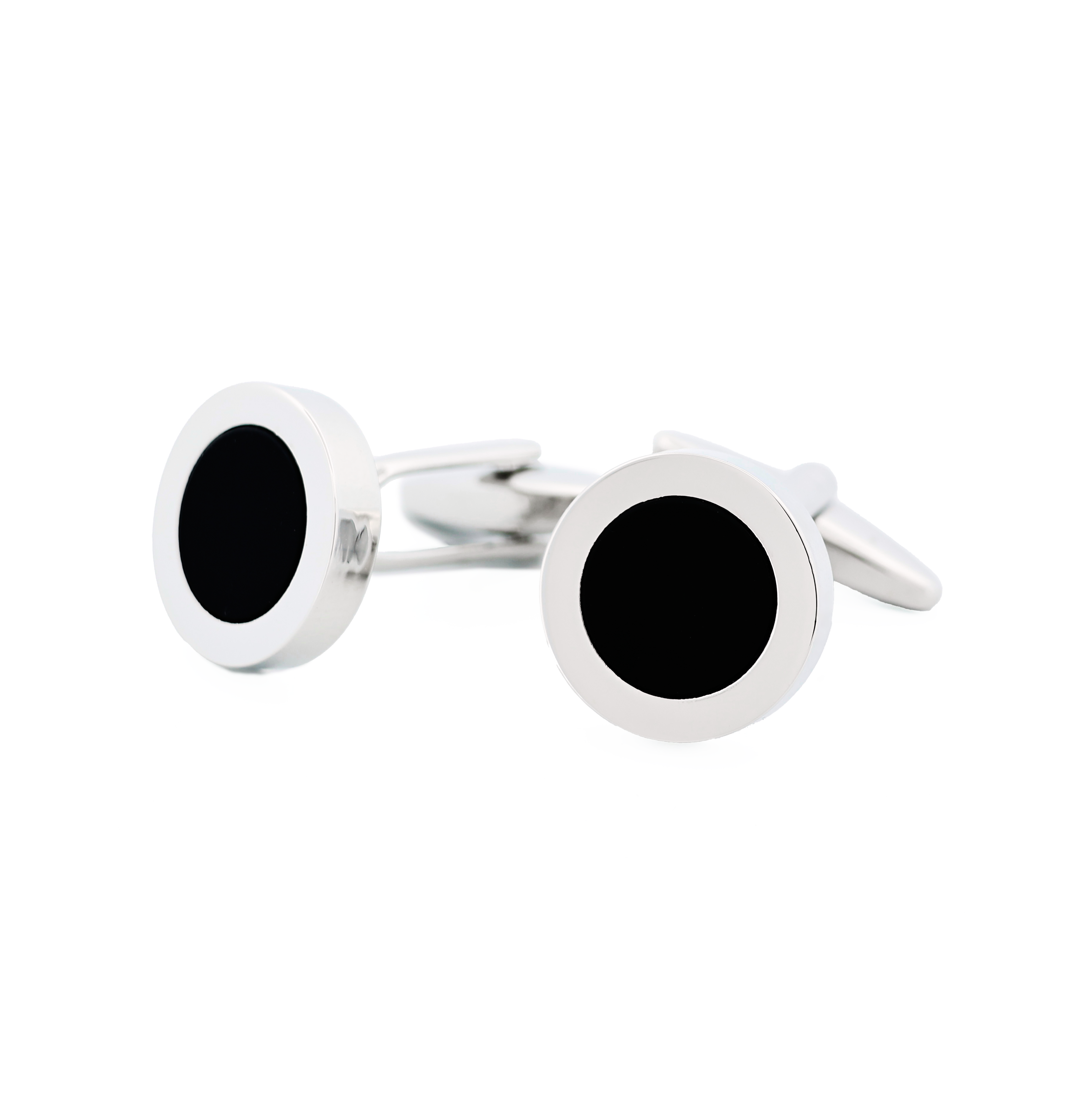 Rhodium & Black Round Dress Wear Cufflinks