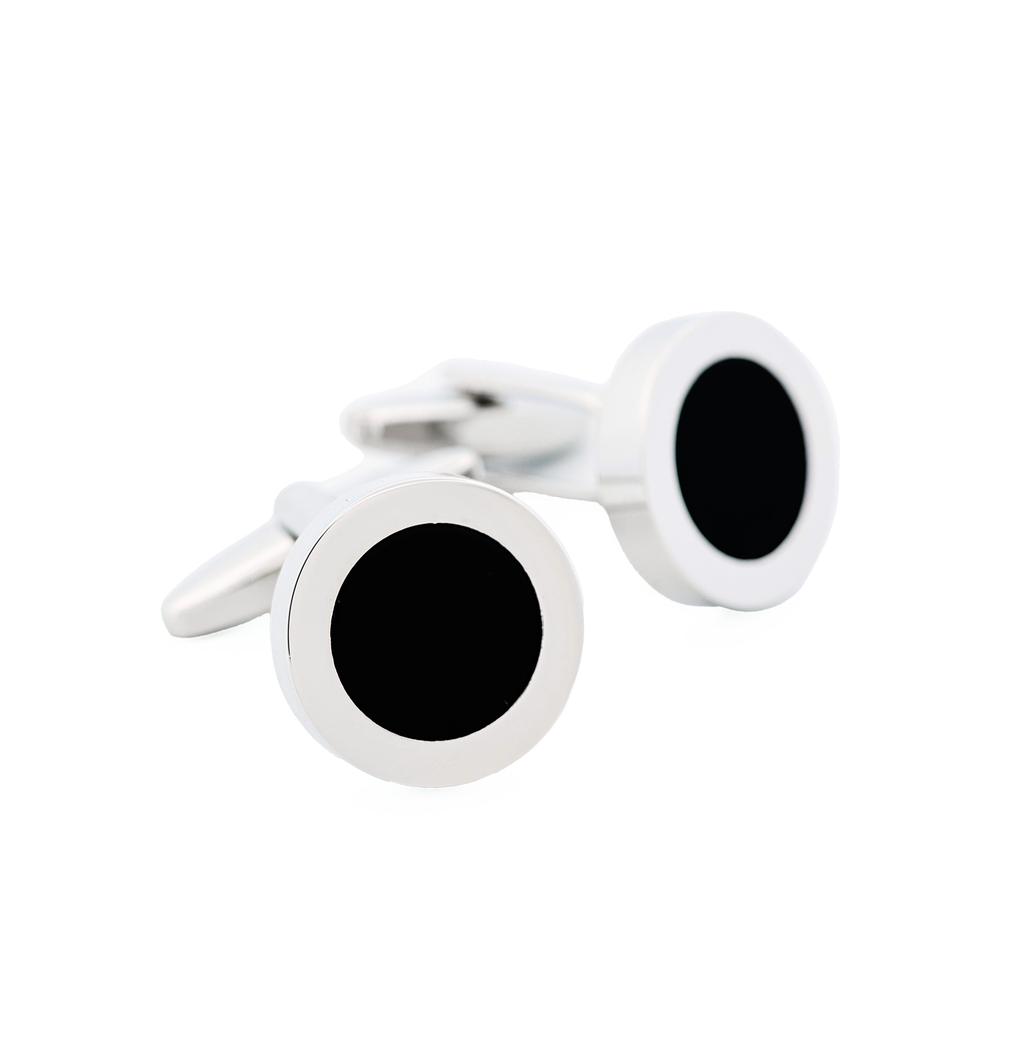 Rhodium & Black Round Dress Wear Cufflinks