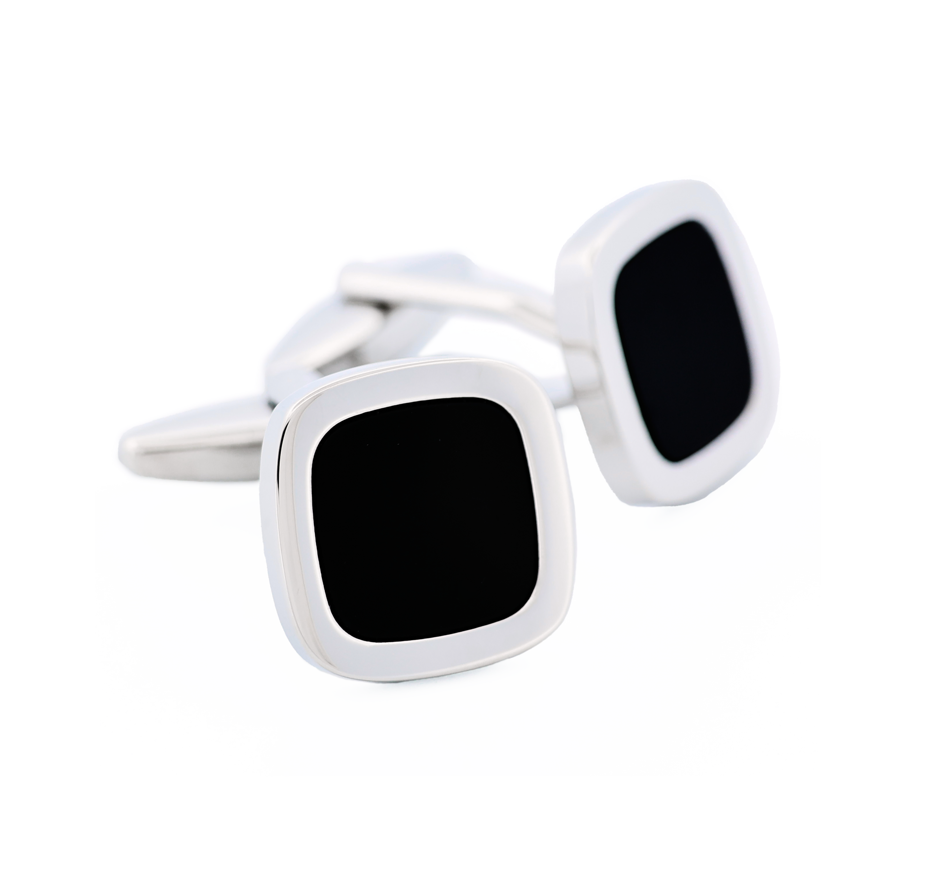 Rhodium plated/Black inlay Cushion shape Cufflinks