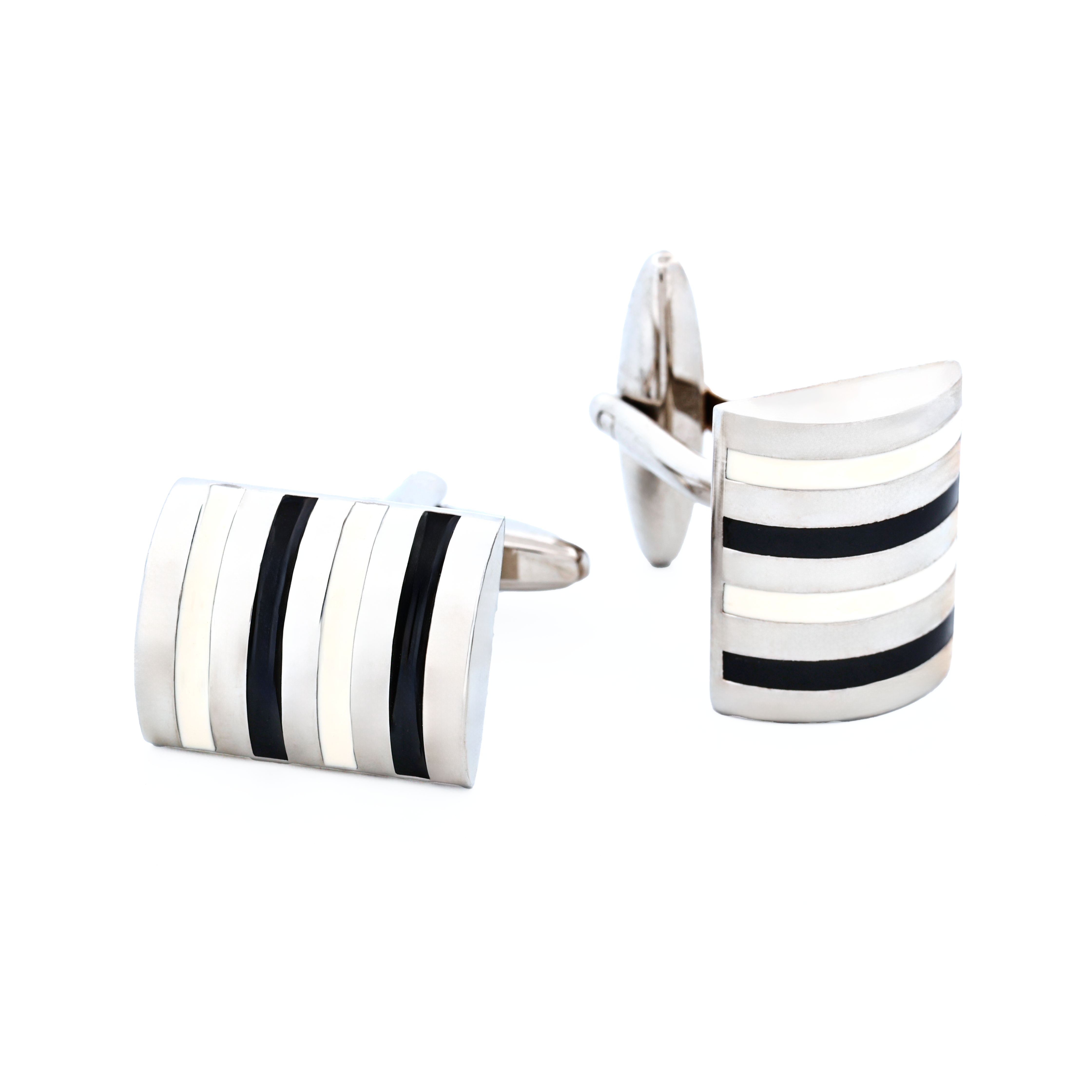 Black & White Striped Cufflinks
