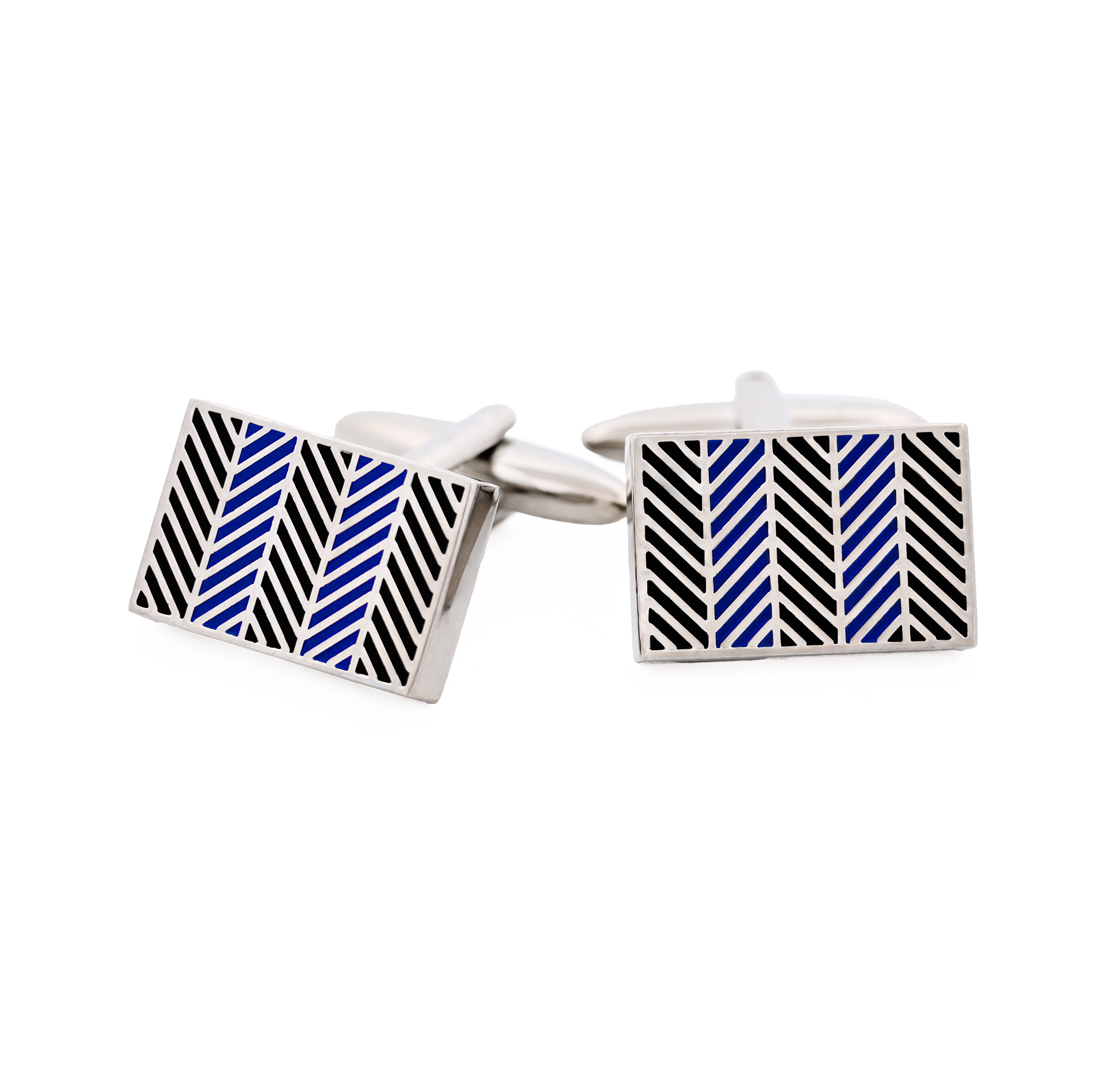 Rhodium Blue Herringbone Cufflinks