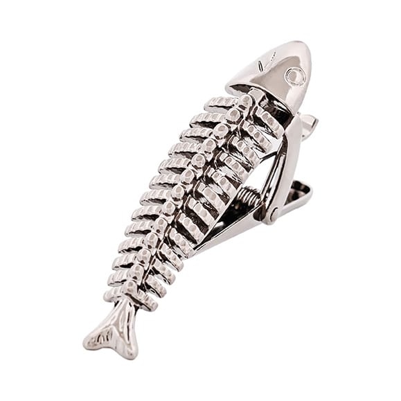 Gunmetal Fish Skeleton Tie Bar