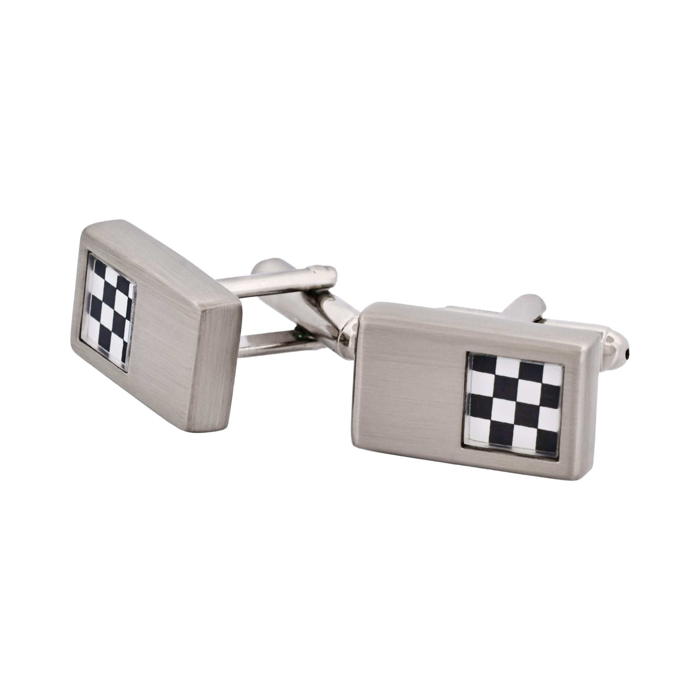Rhodium Plated Rectangle Black & White Cufflinks