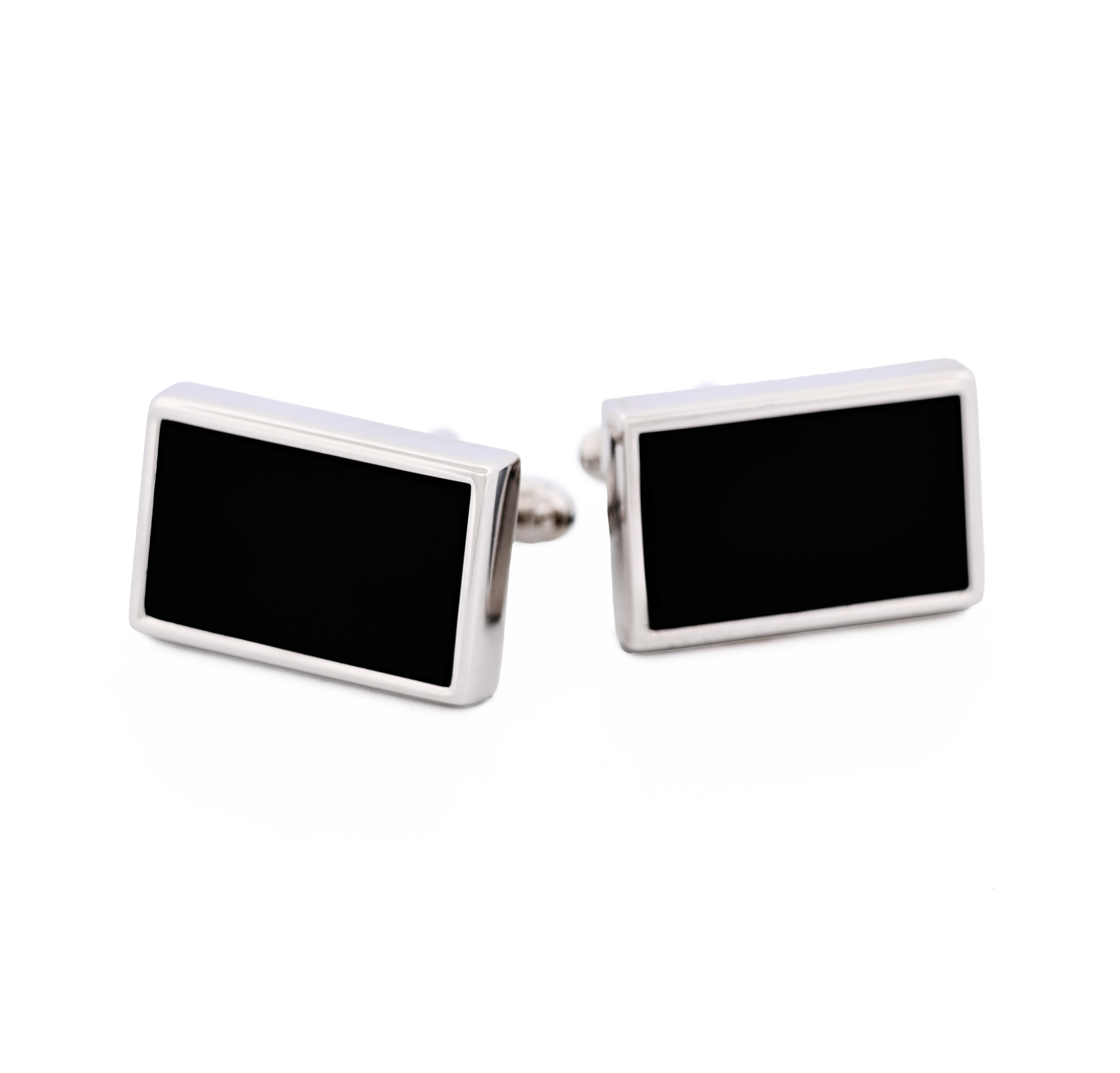 Rhodium Rectangle Black Cufflinks