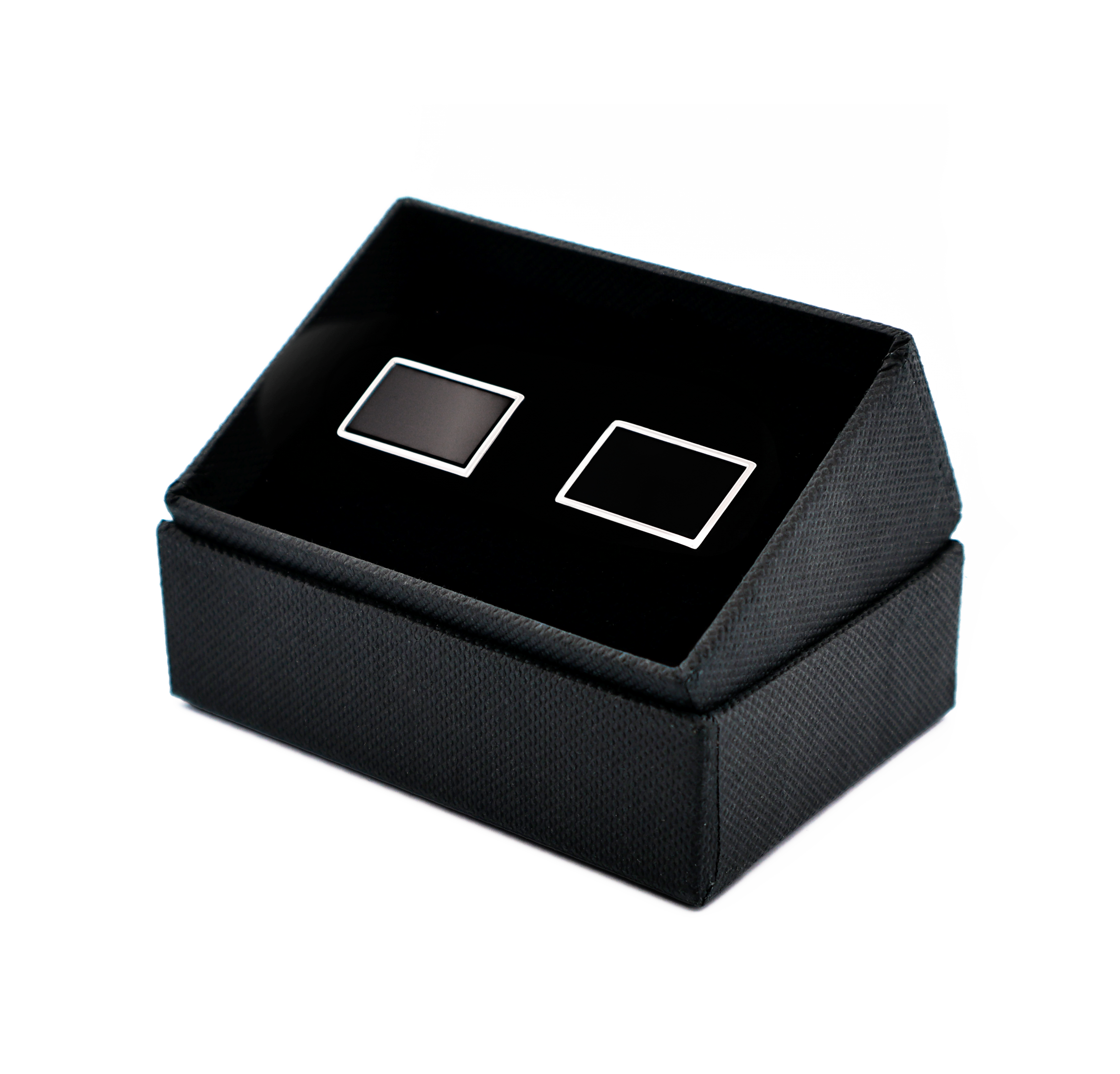 Rhodium Rectangle Black Cufflinks