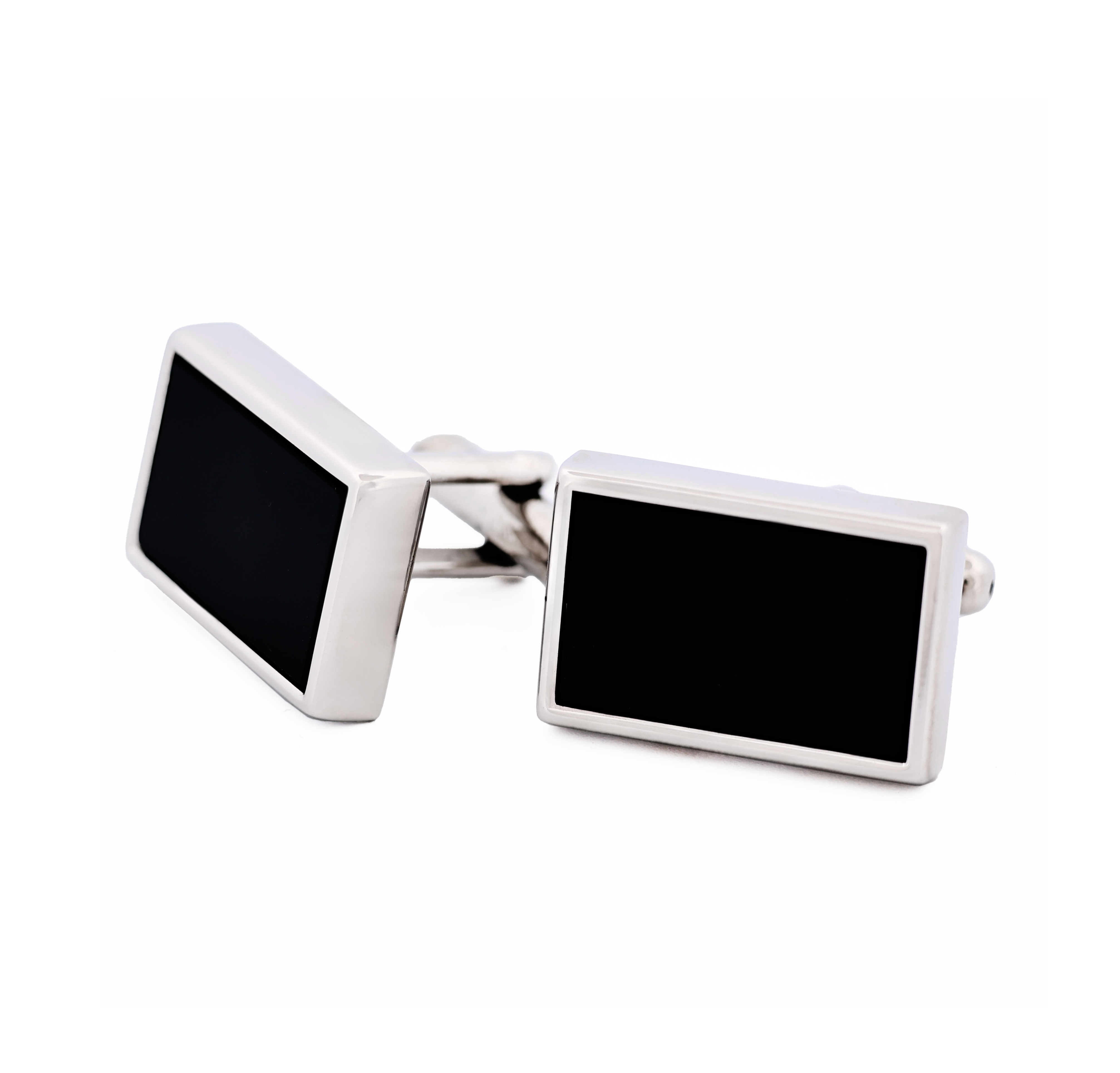 Rhodium Rectangle Black Cufflinks