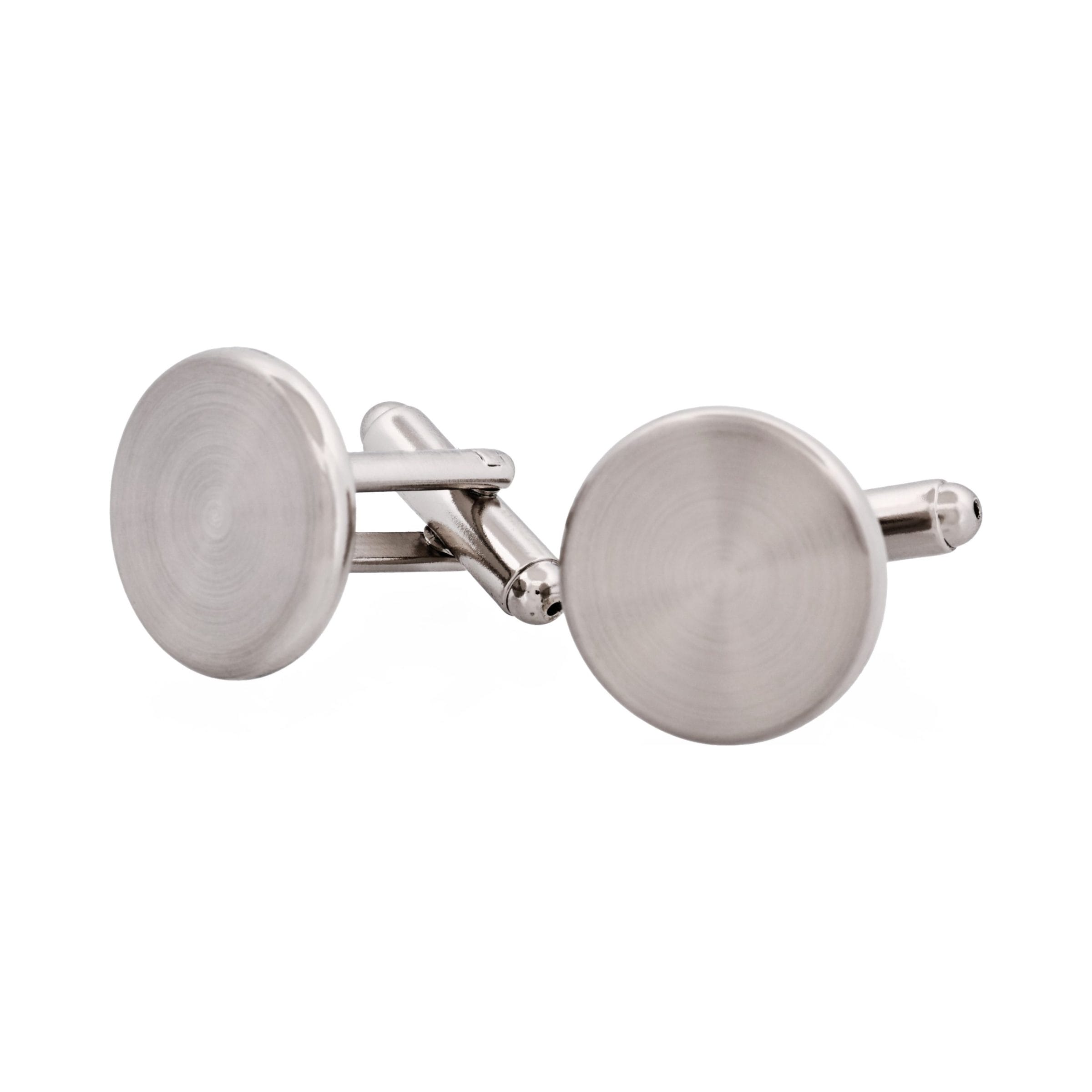 Brushed Rhodium Plated Round Cufflinks