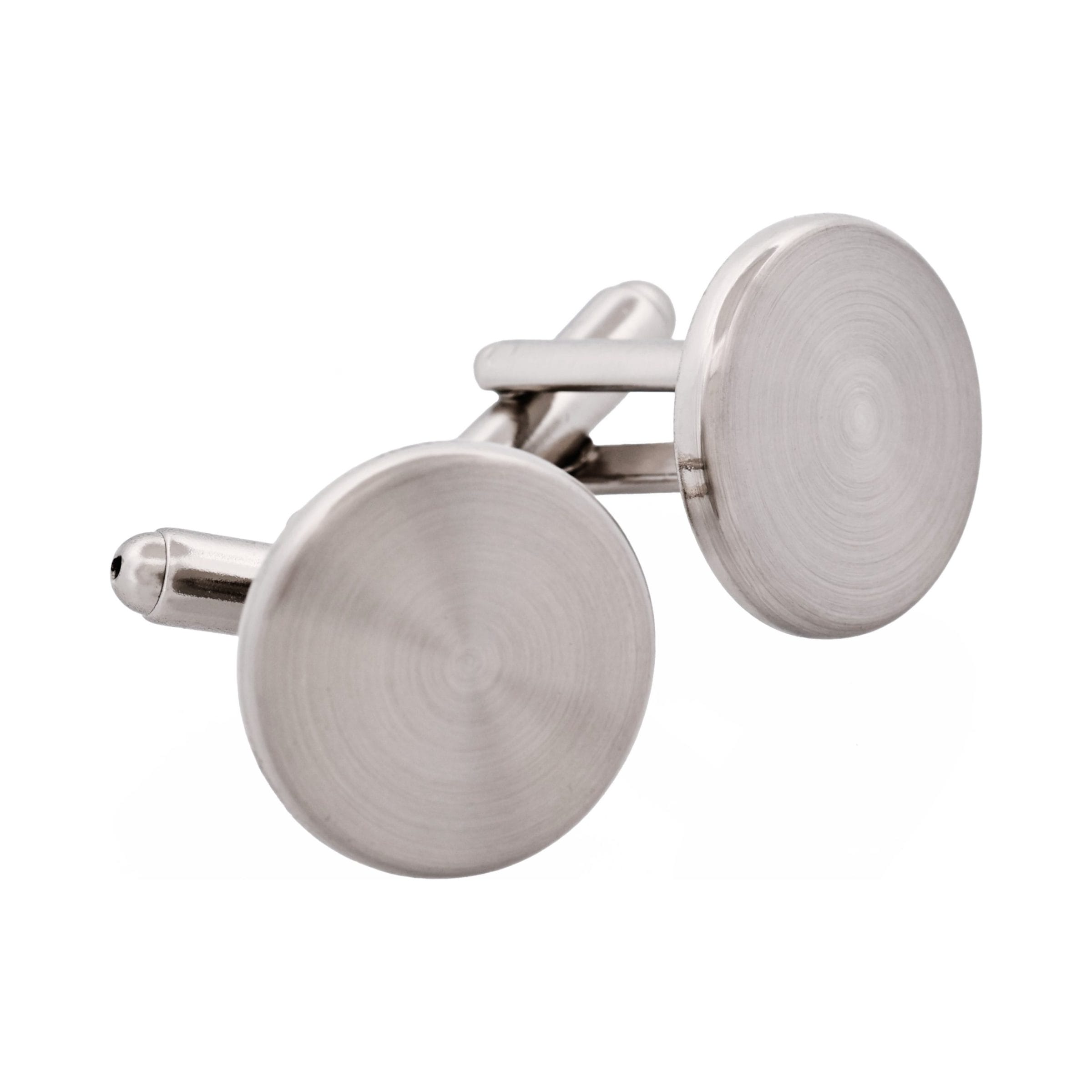 Brushed Rhodium Plated Round Cufflinks